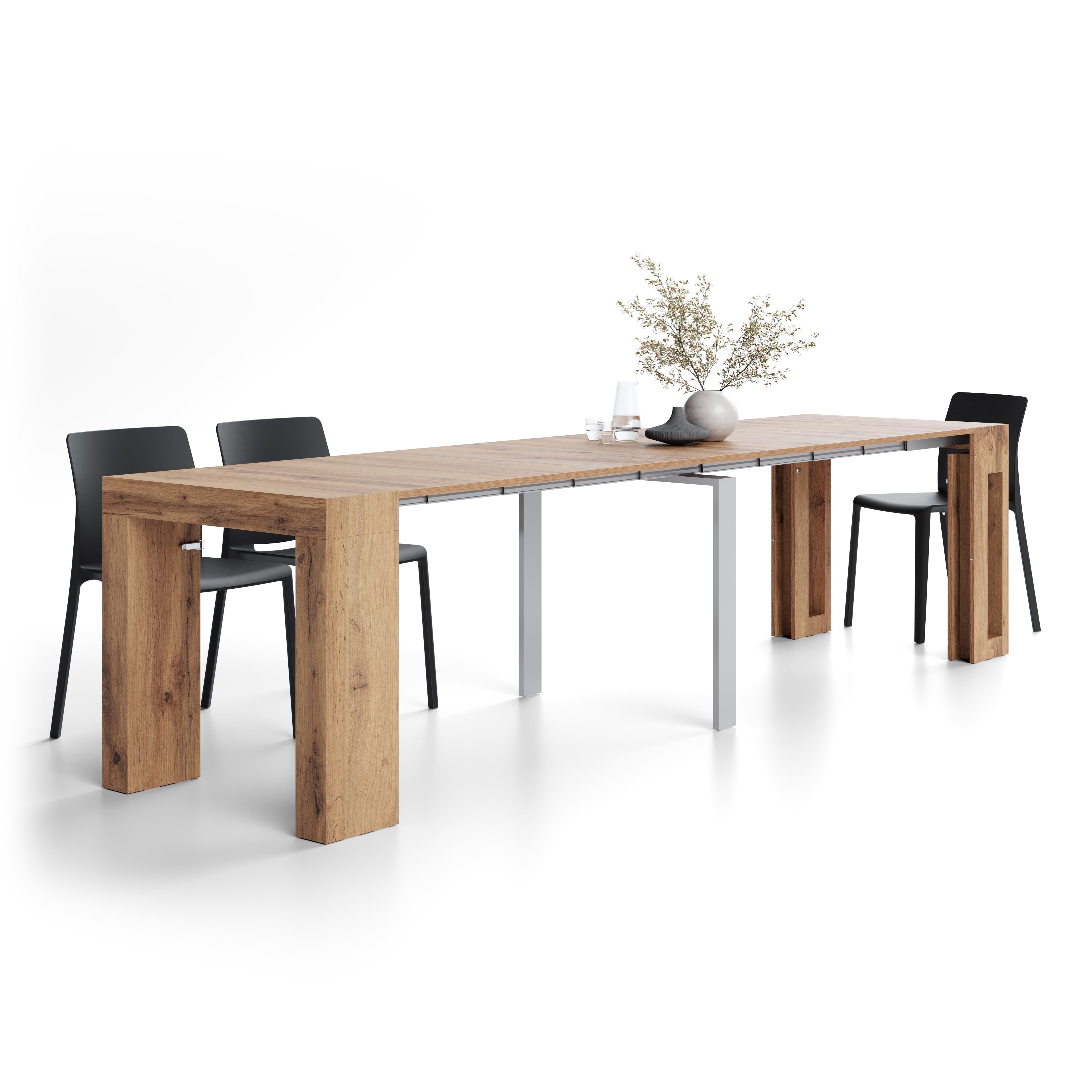 Tavolo Consolle Allungabile con Porta Allunghe Evolution, 45(305)x80, Rovere Rustico
