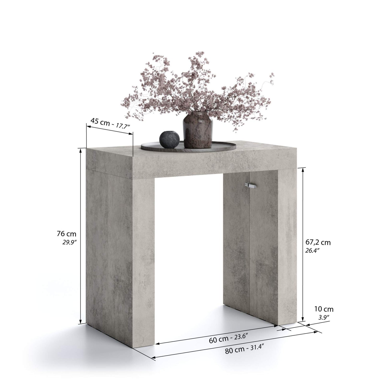 Mesa consola extensible Evolution, 45(305)x80 cm, Cemento gris - Immagine tecnica 1