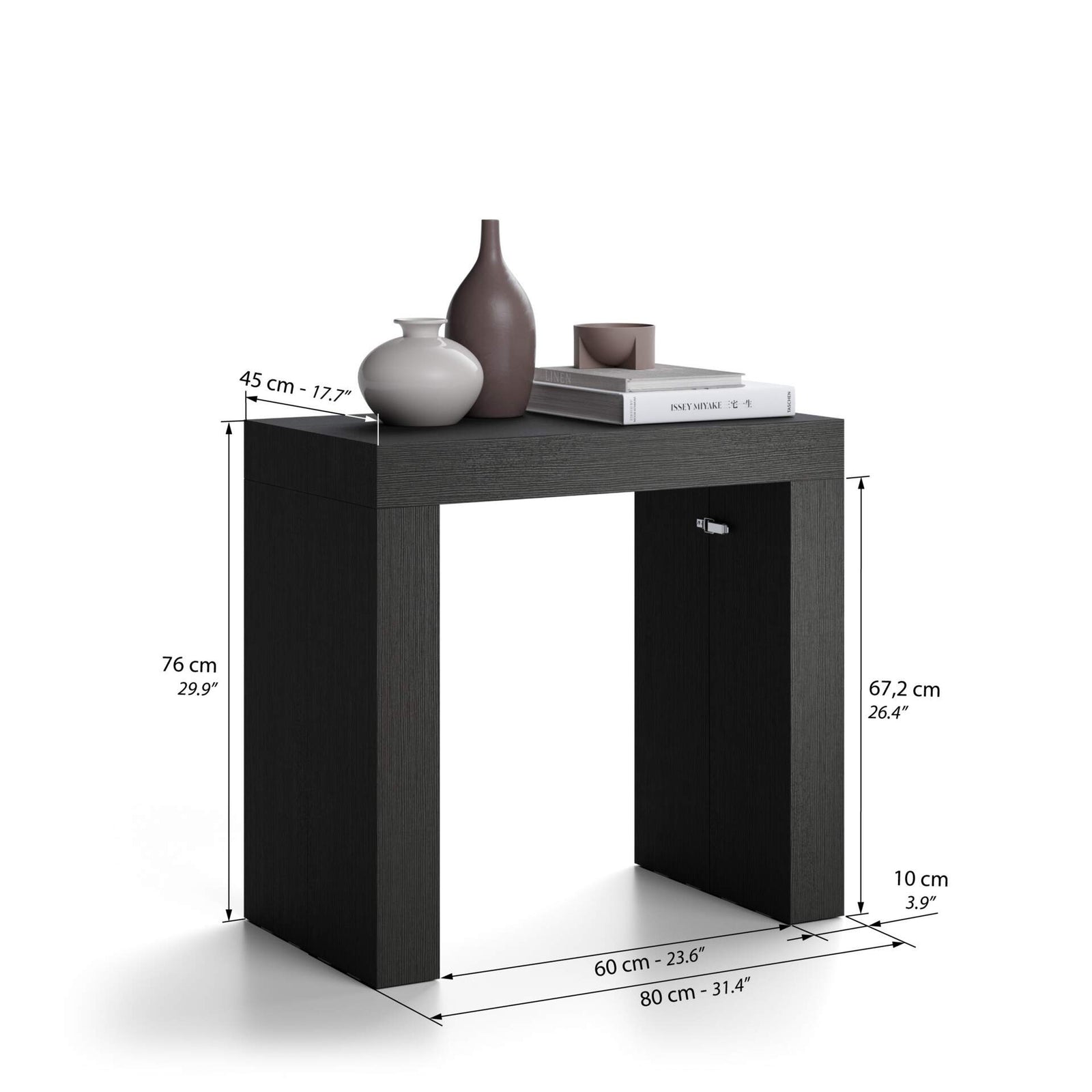 Uitschuifbare Consoletafel Evolution, 45(305)x80 cm, Zwart Essen - Immagine tecnica 1