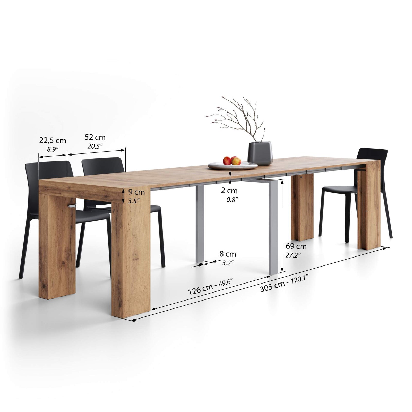 Table Console Extensible Evolution, 45(305)x80 cm, Bois Rustique - Immagine tecnica 2