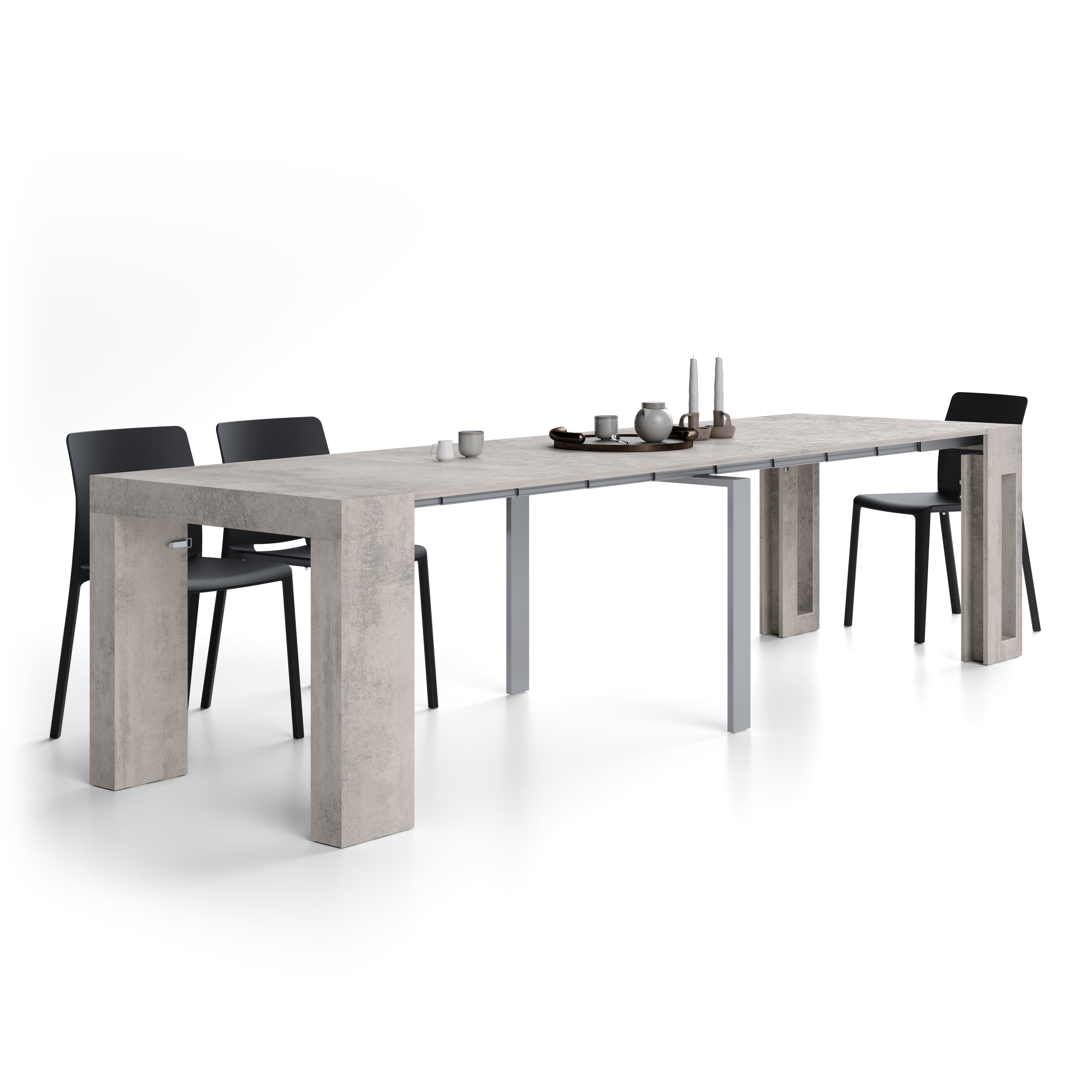 Evolution, ausziehbarer Konsolentisch mit Halterung für Verlängerungsplatten, 45(305)x90 cm, Grauer Beton