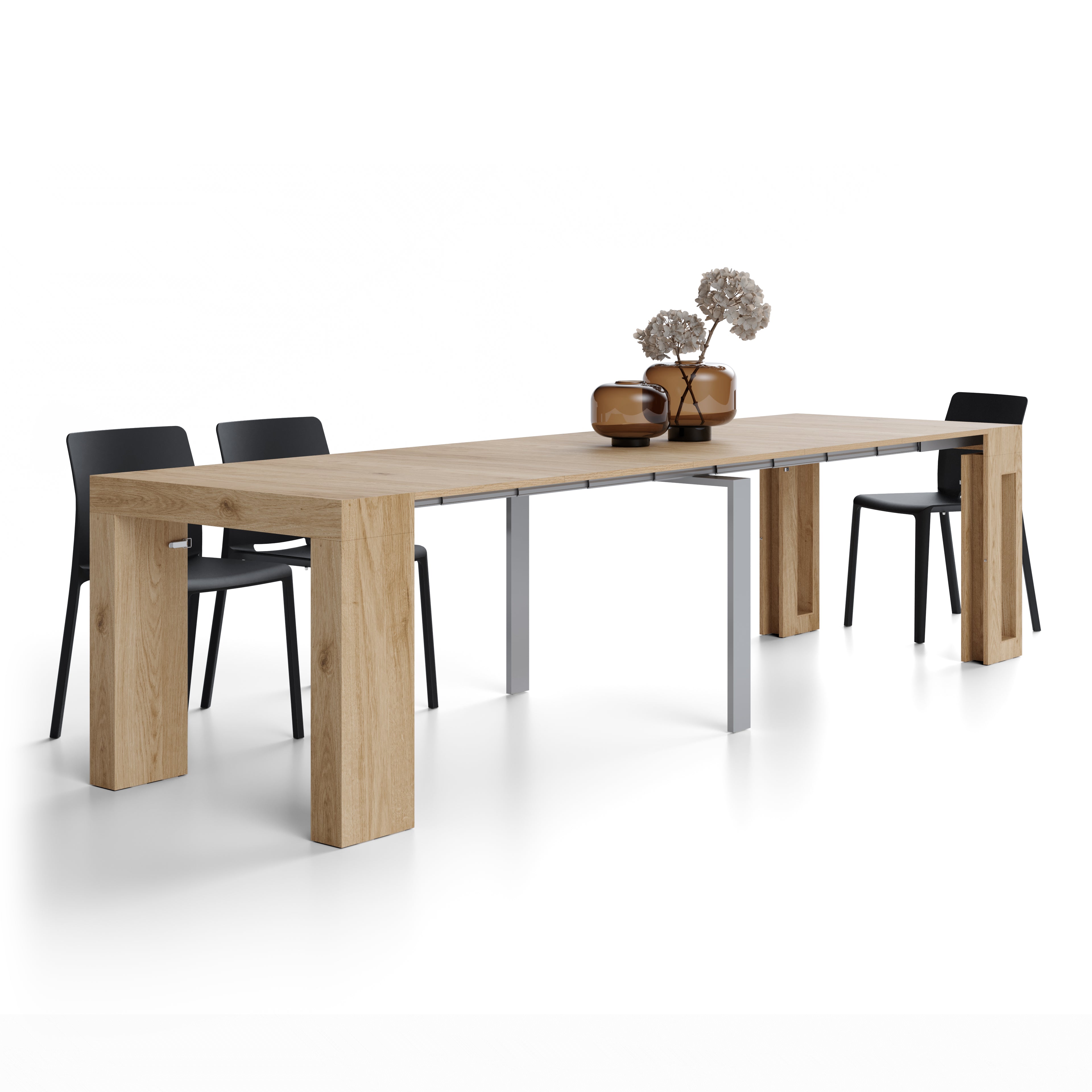 Tavolo Consolle Allungabile con Porta Allunghe Evolution, 45(305)x90, Rovere Naturale