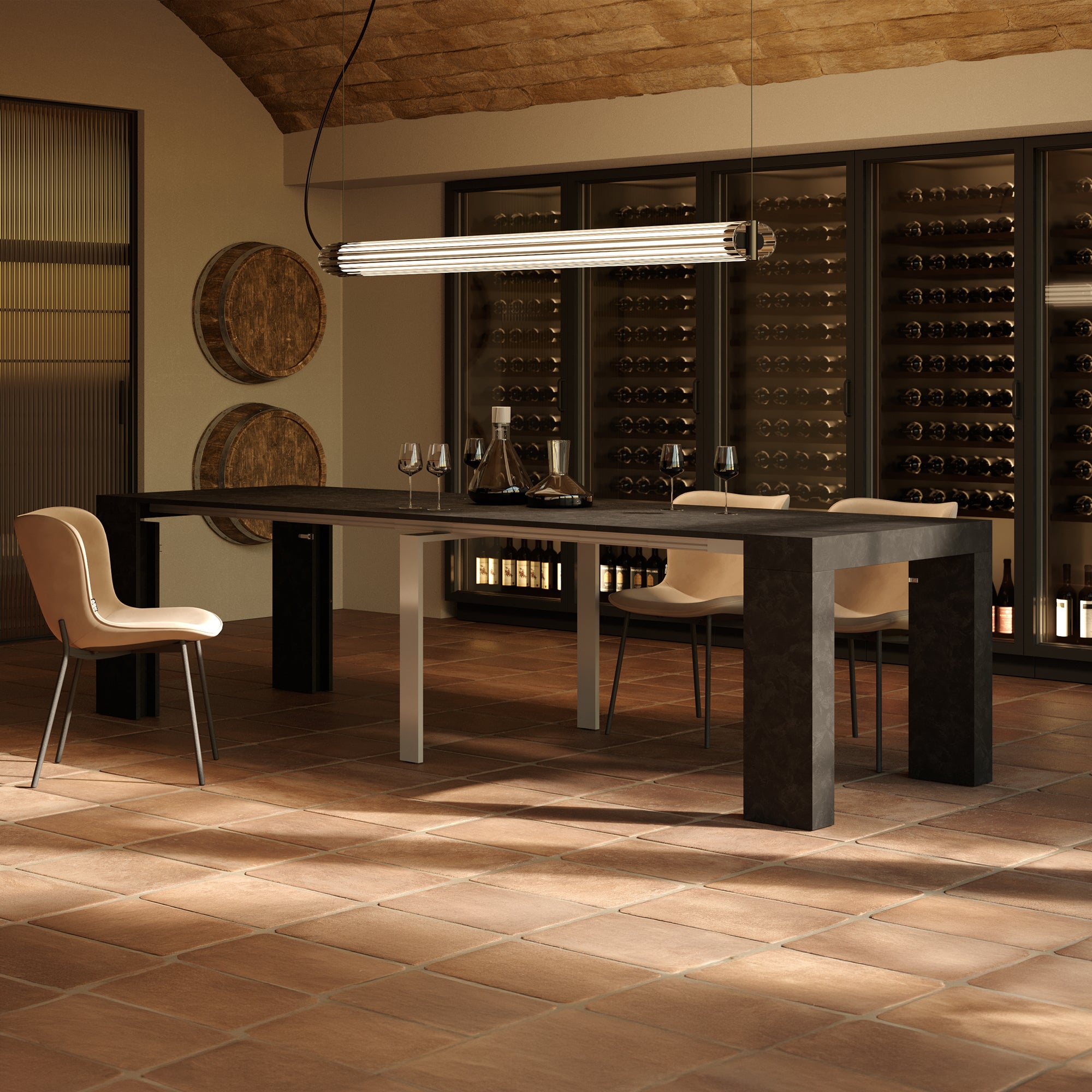 Table Console Extensible Evolution, 45(305)x90 cm, Noir Béton - Set image 1