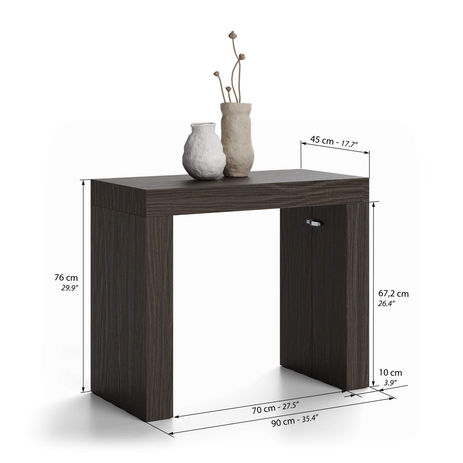 Table Console Extensible Evolution, 45(305)x90 cm, Noyer Américain - Immagine tecnica 1