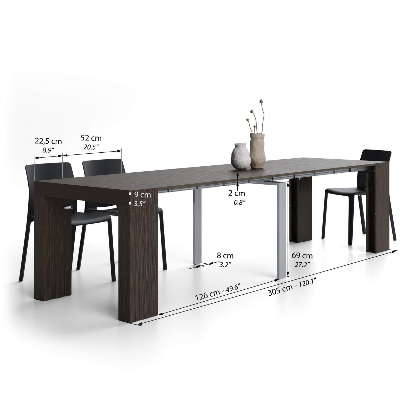 Table Console Extensible Evolution, 45(305)x90 cm, Noyer Américain - Immagine tecnica 2