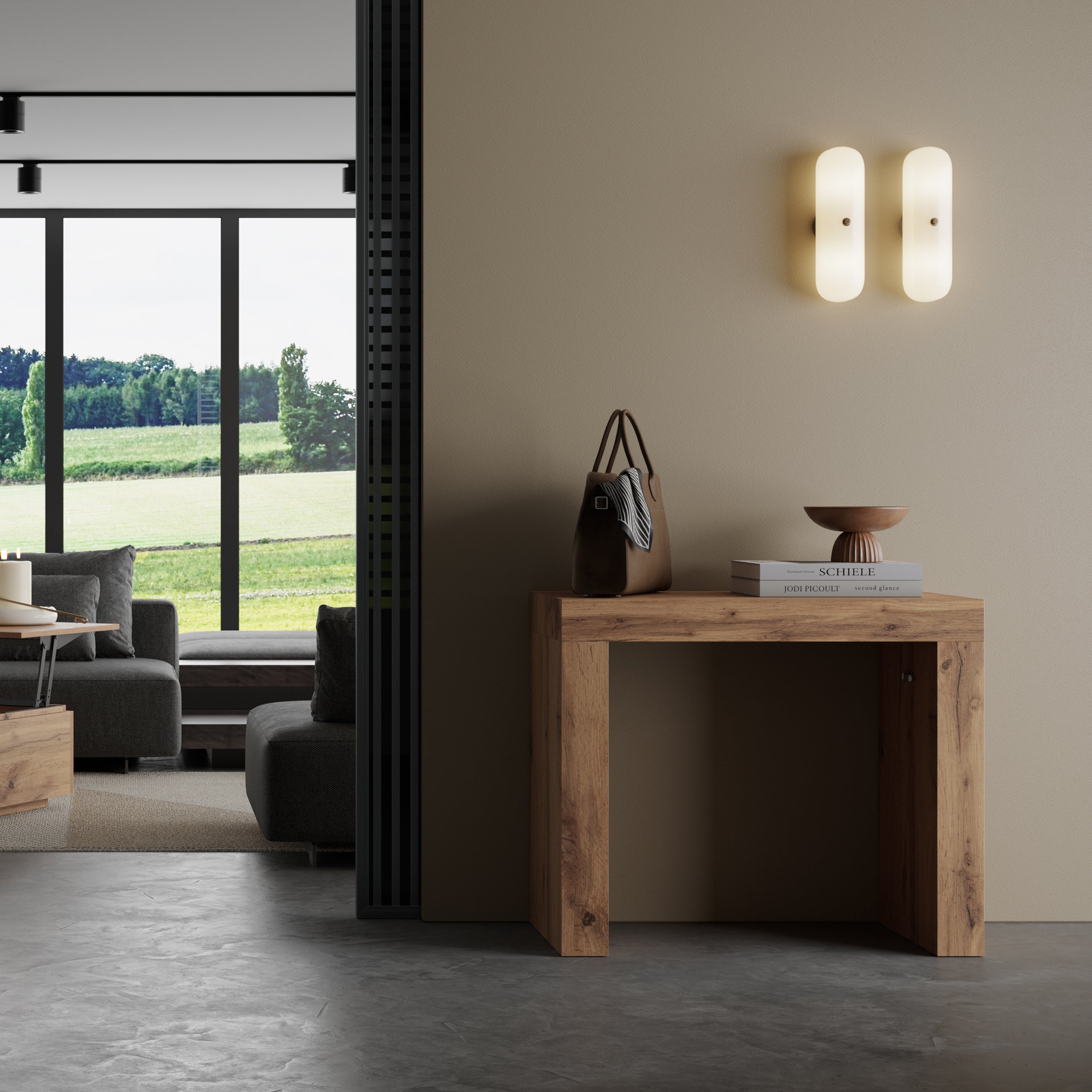 Table Console Extensible Evolution, 45(305)x90 cm, Bois Rustique - Set image 1