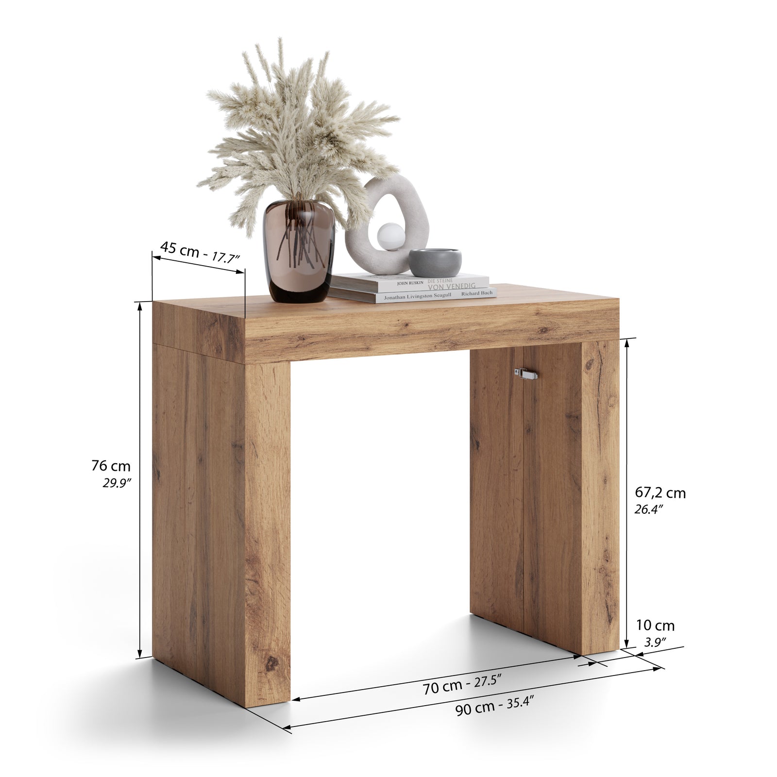 Evolution, Extendable Console Table 17.7(120.1)x35.4 in, Rustic Oak - Immagine tecnica 1