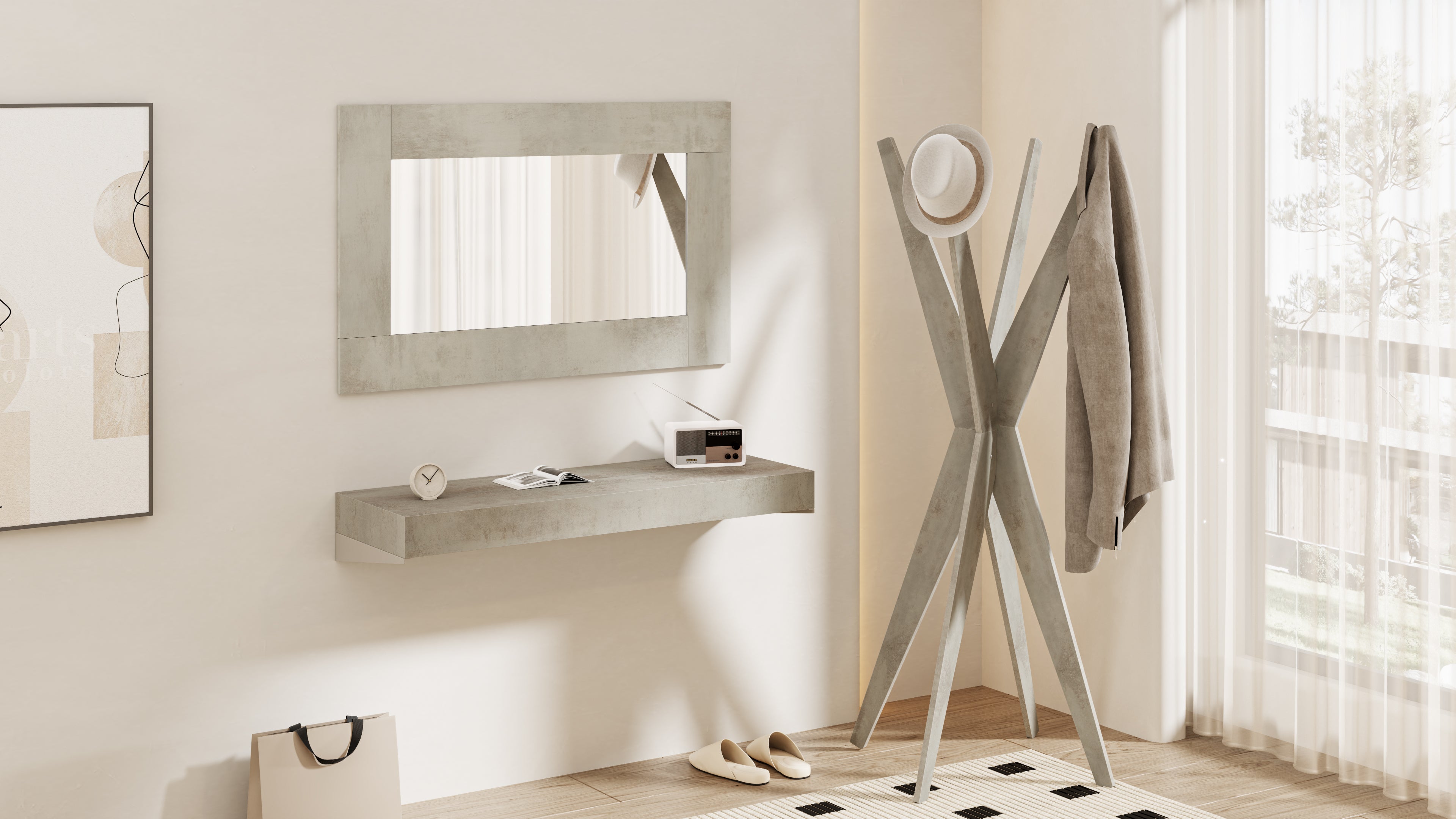 Porte-manteau sur pied Design, Emma, Gris Béton - Set image 1