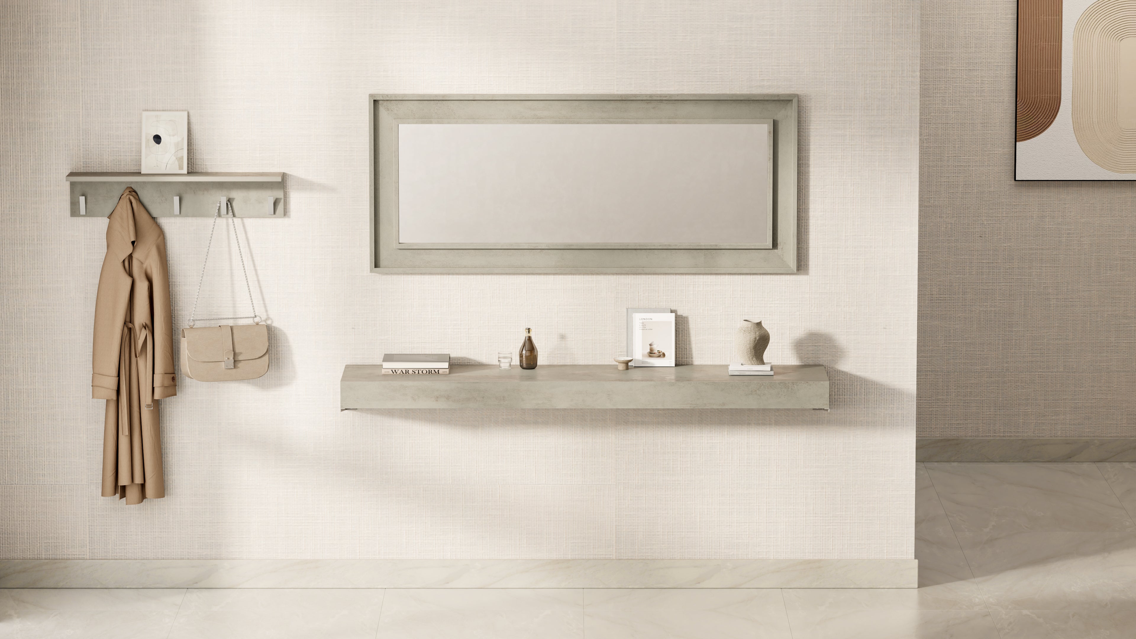 Console Murale Evolution 180x40, Gris béton - Set image 1