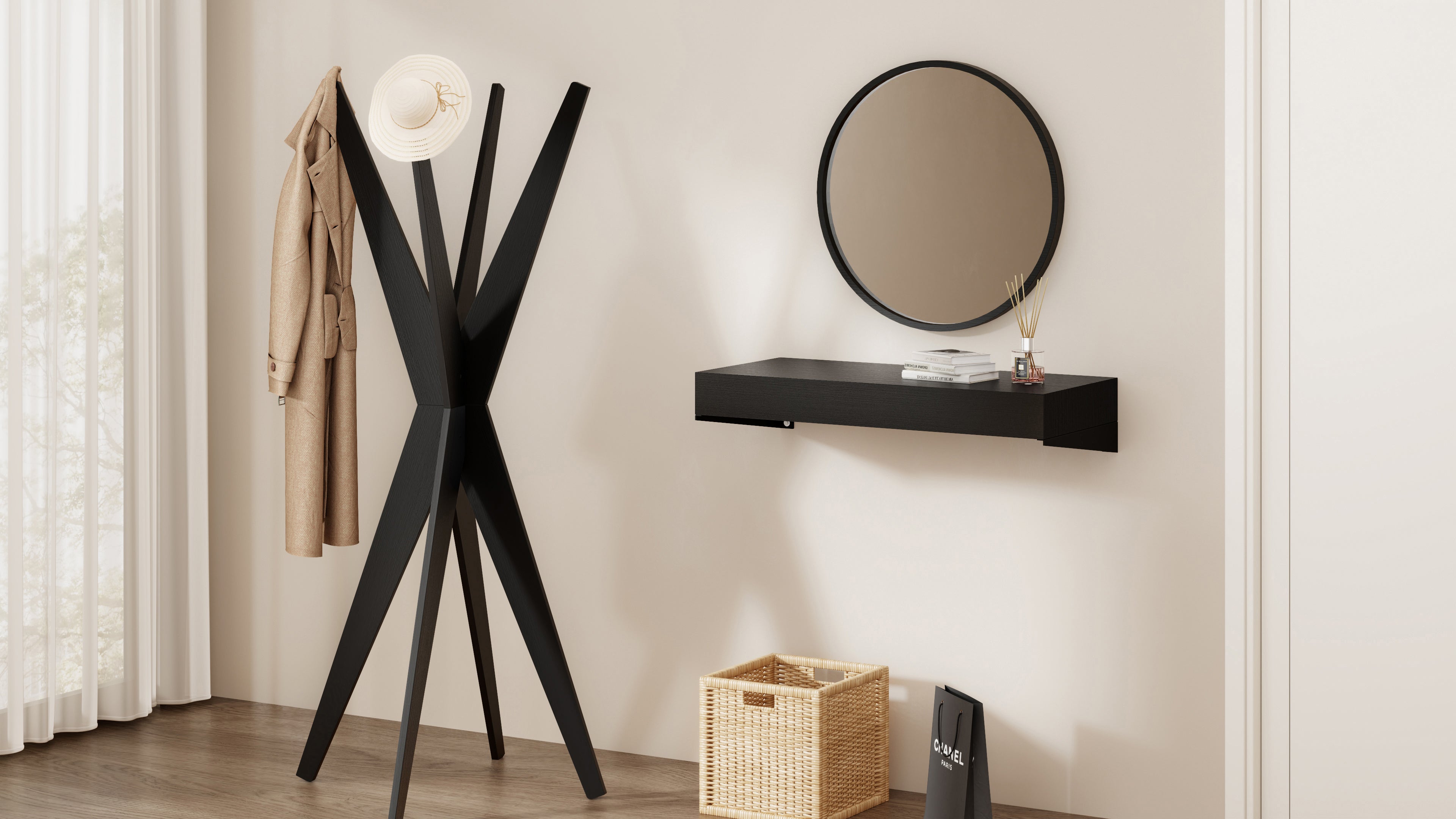 Floating Console Table Evolution 90x40, Ashwood Black - Set image 1