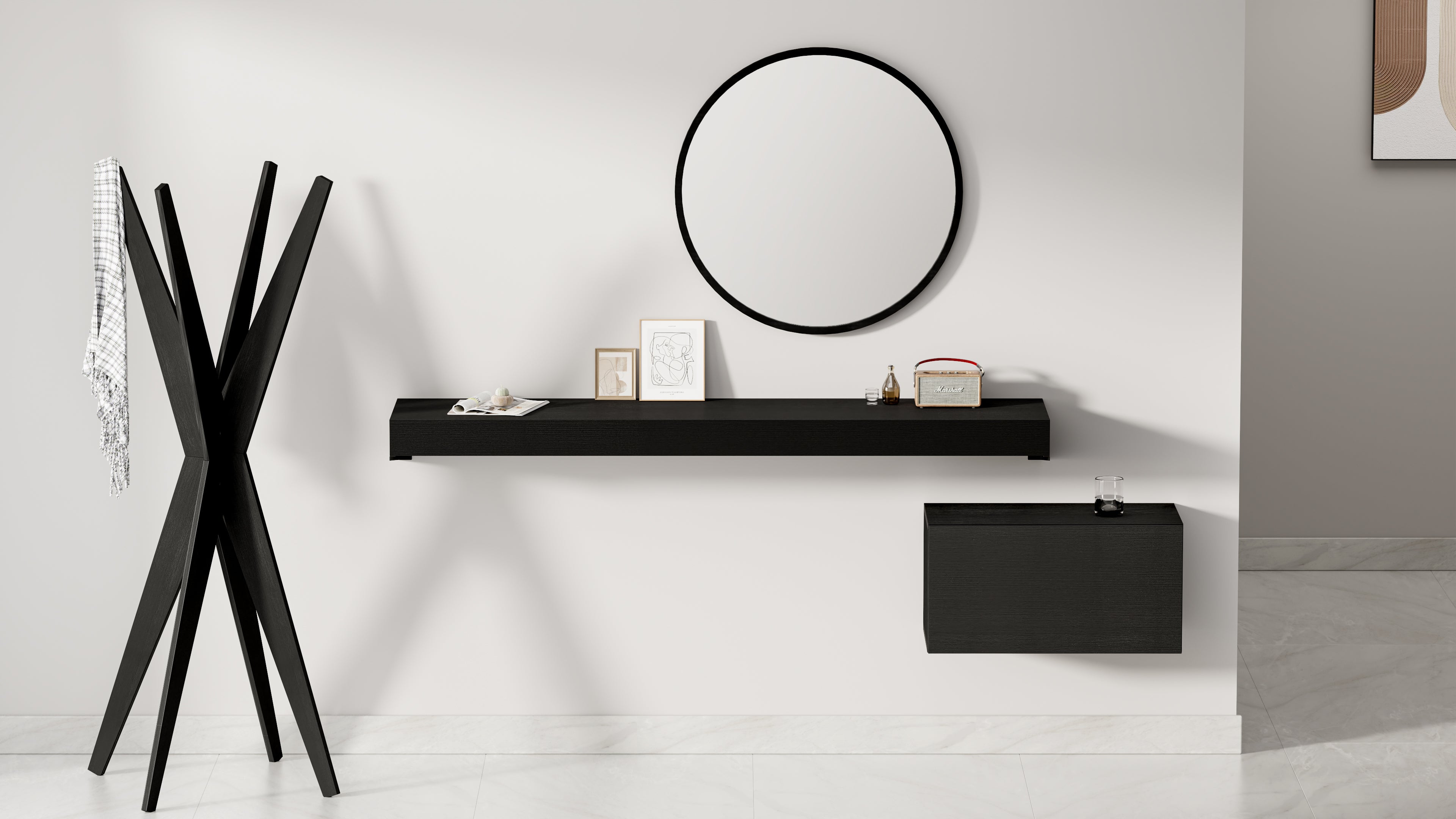 Console Murale Evolution 180x40, Frêne noir - Set image 1
