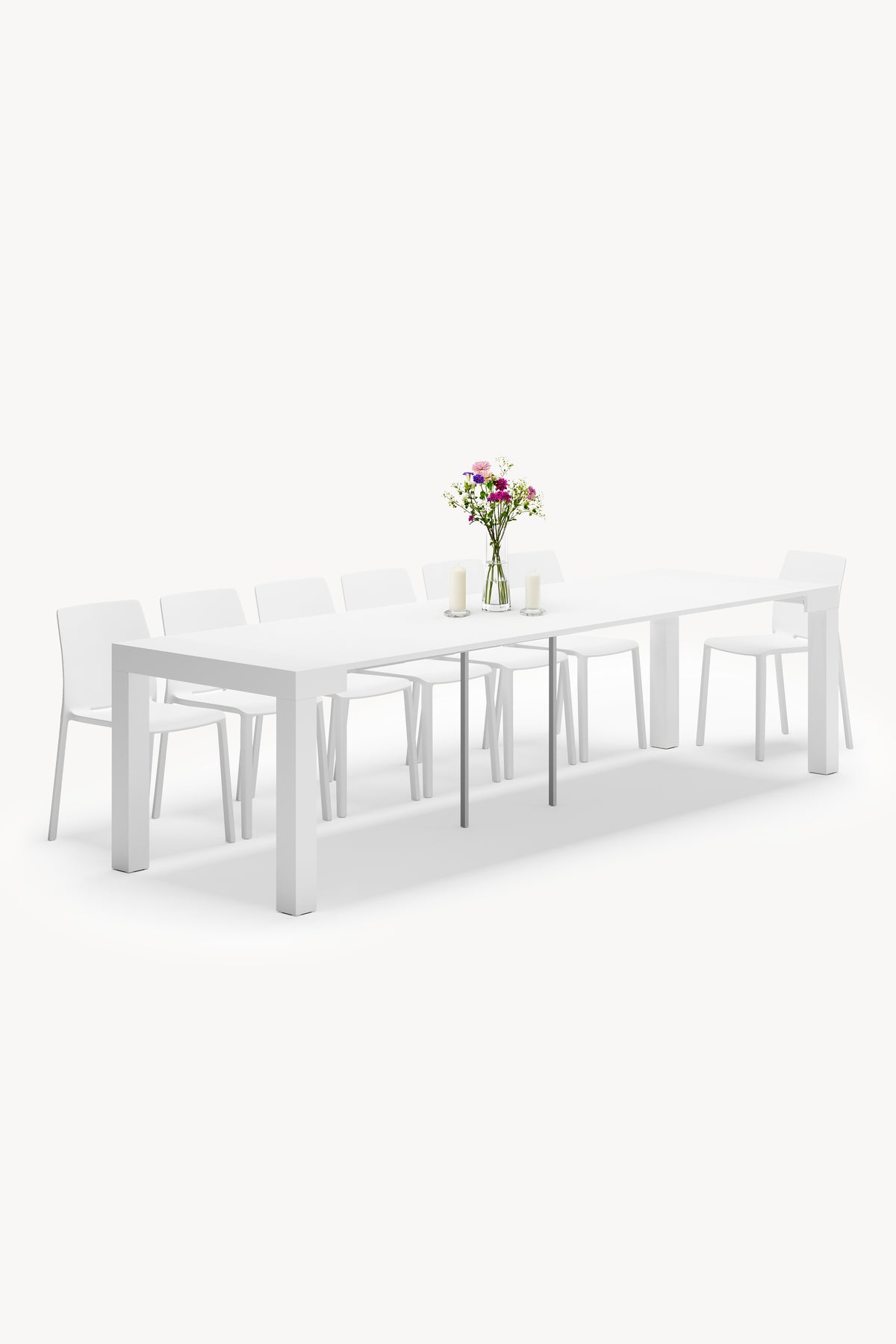 First, Extendable Console Table, 45(310)x80 cm, Glossy White - Main image