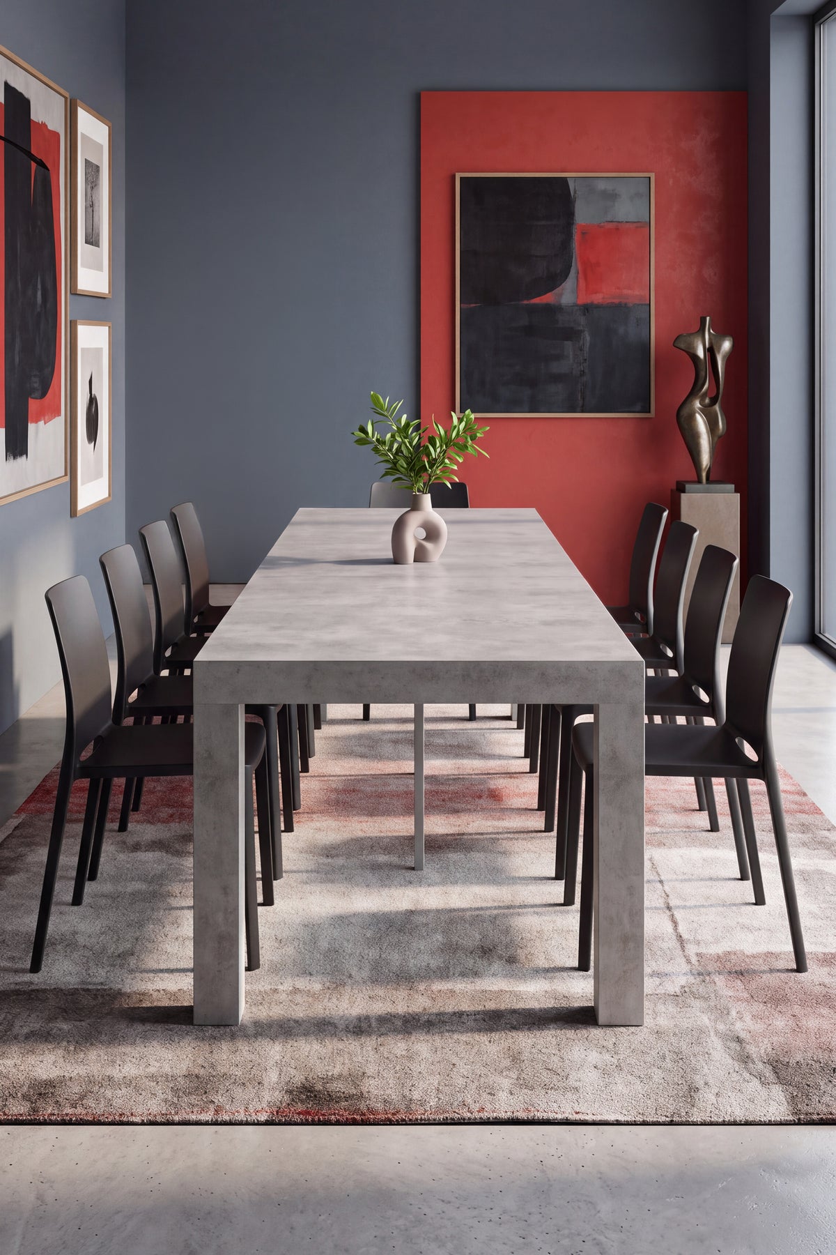 First, Extendable Console Table, 45(310)x80 cm, Concrete Grey Effect - Set image 1