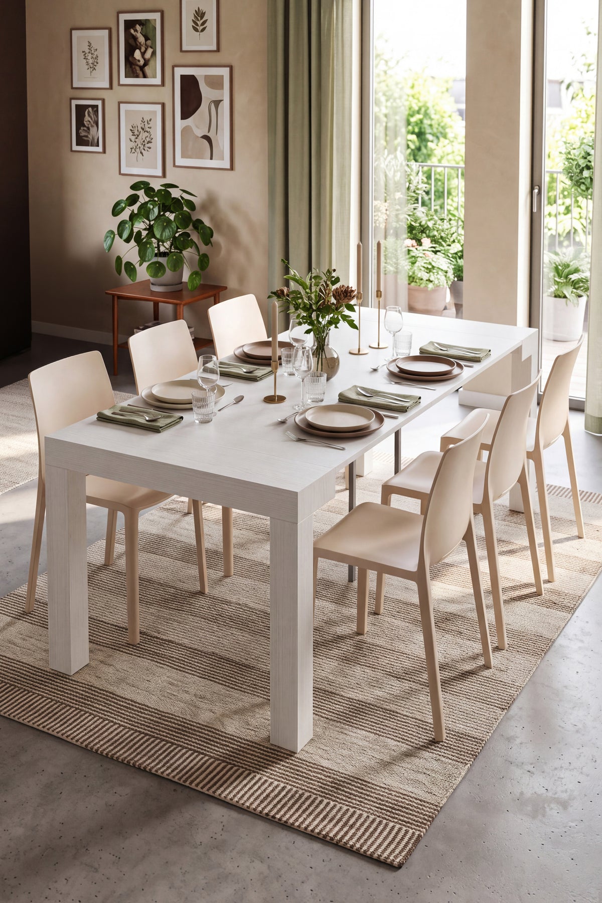 First, Extendable Console Table, 45(310)x80 cm, White Ash - Set image 2