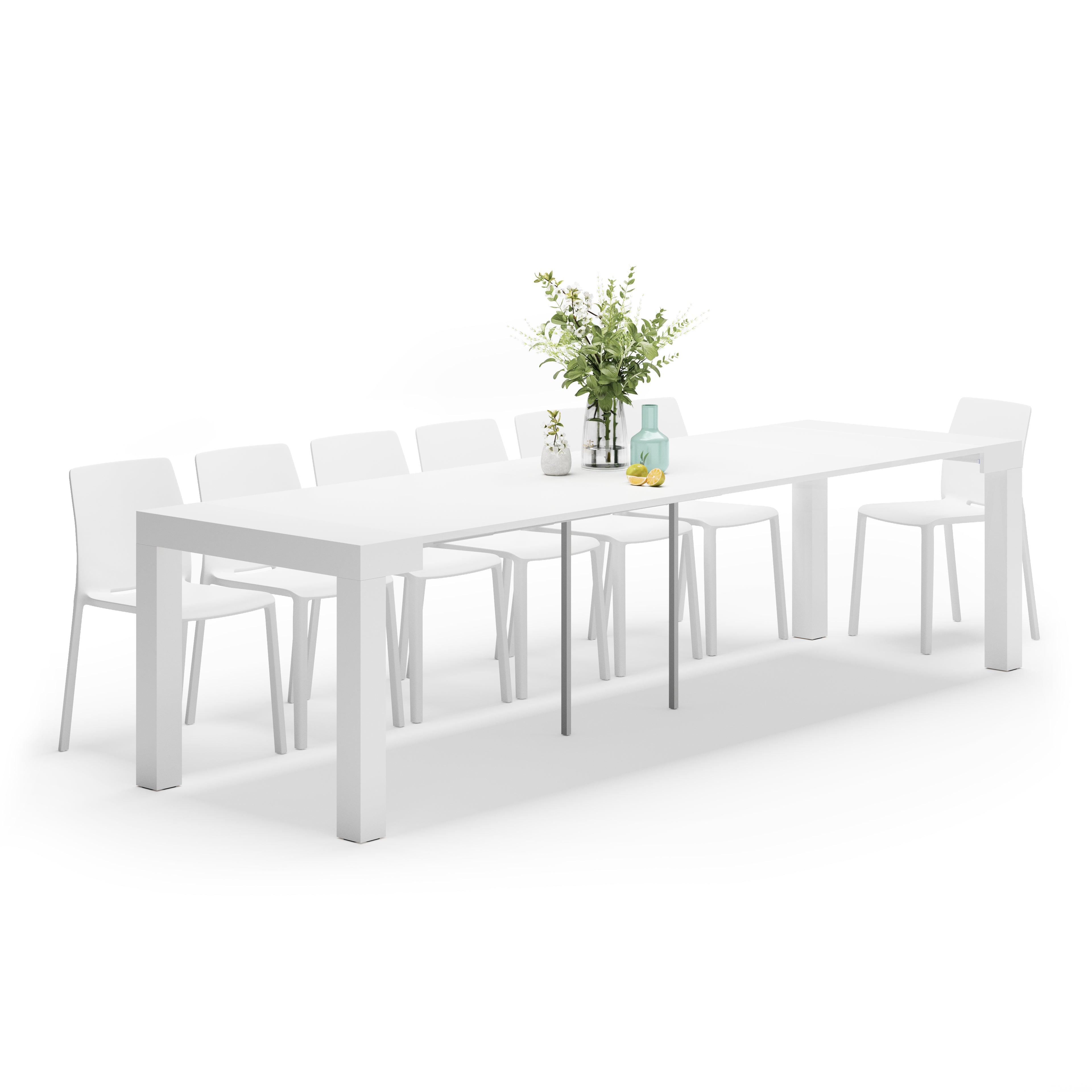Uitschuifbare Consoletafel, First, 45(305)x90 cm, Glanzend Wit