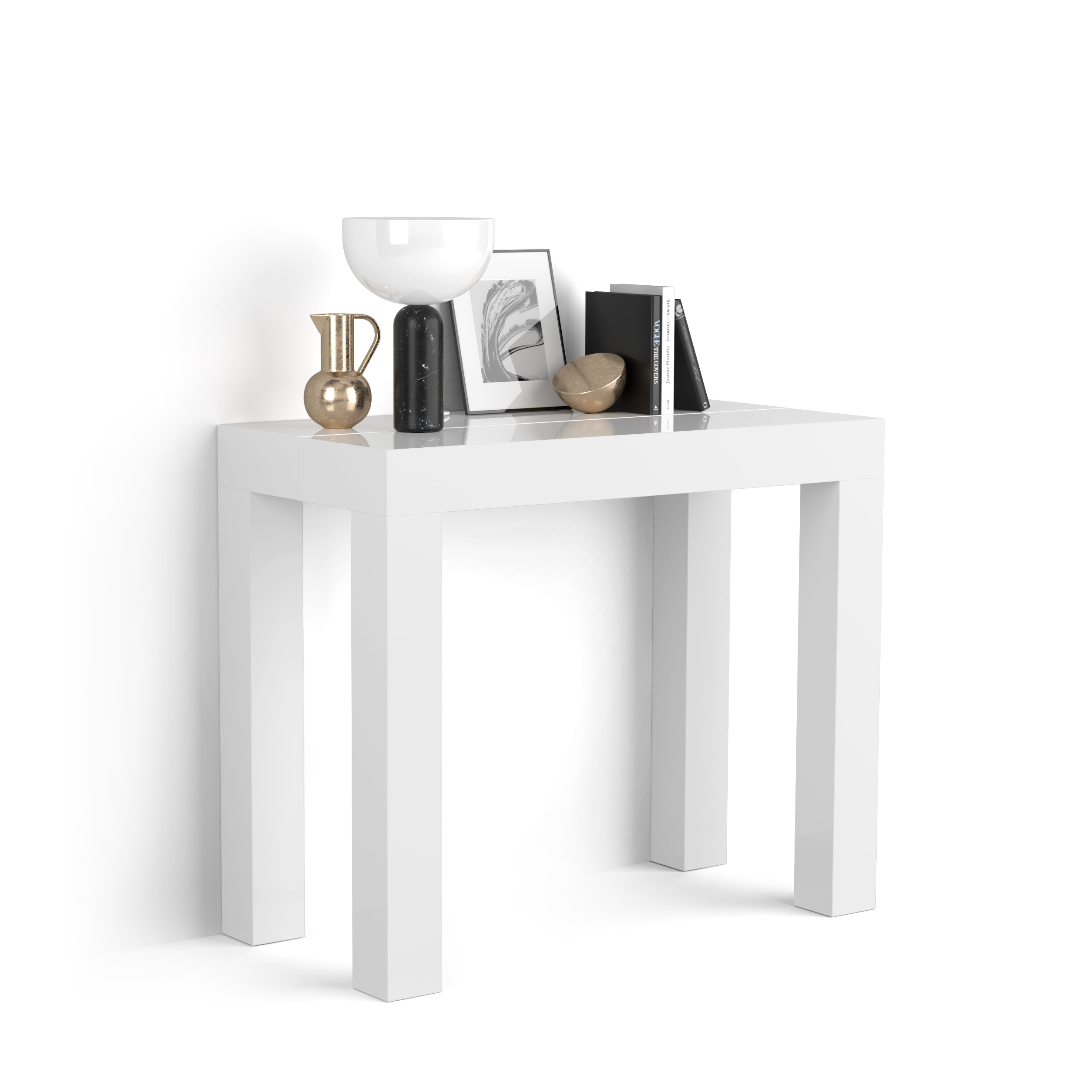 Uitschuifbare Consoletafel, First, 45(305)x90 cm, Glanzend Wit