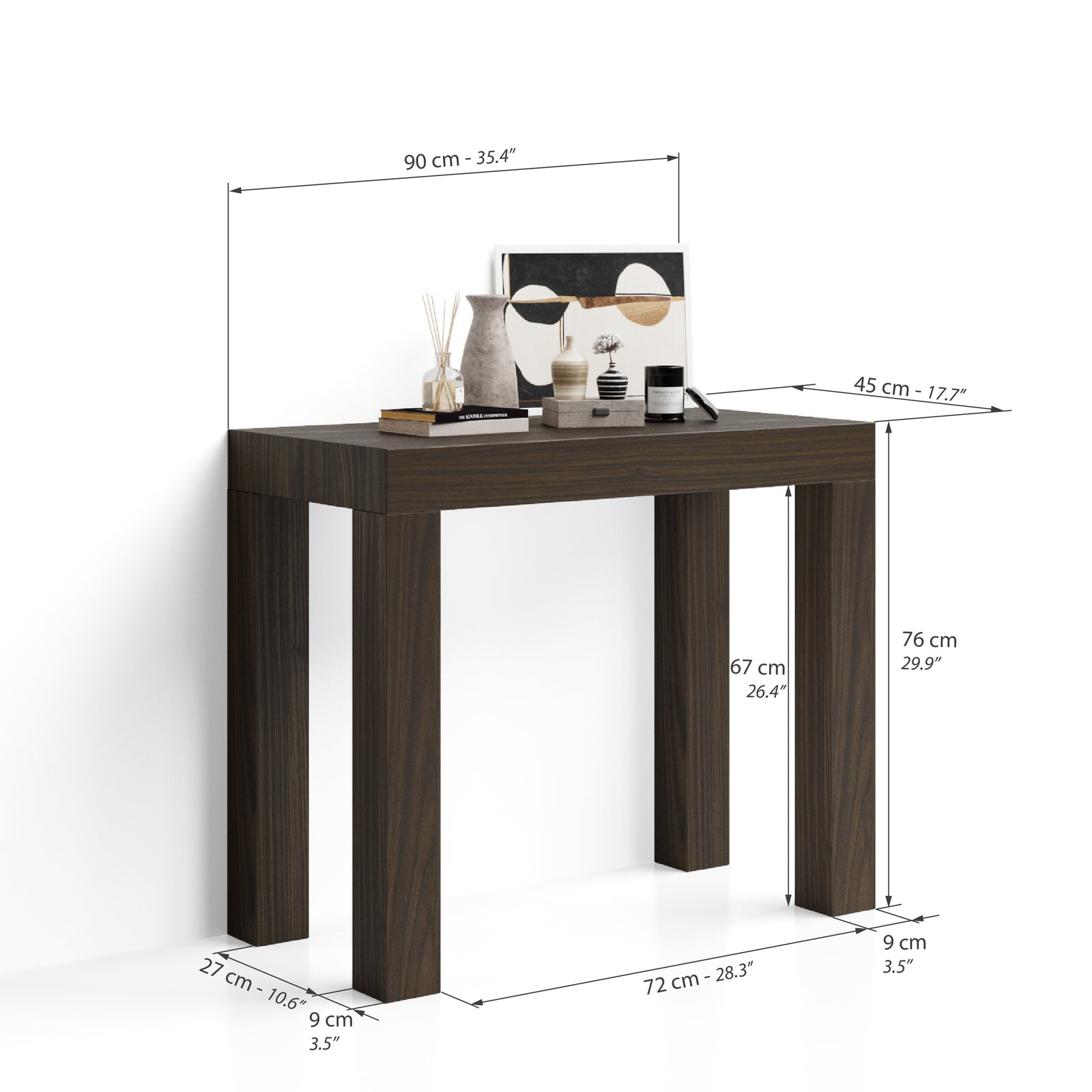 Table console extensible First, 45(305)x90 cm, Noyer Américain - Immagine tecnica 1