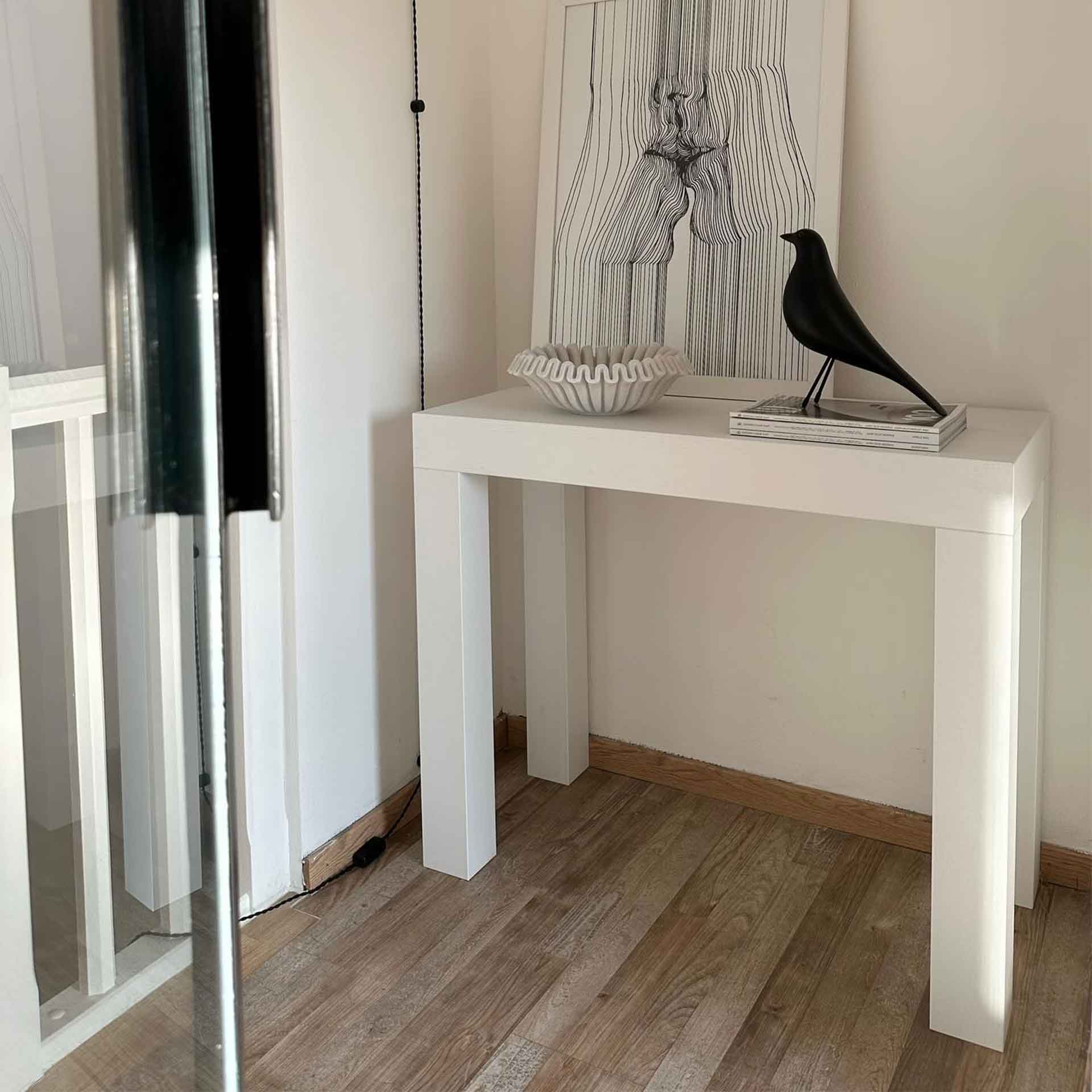 Utdragbart konsolbord, 45(305)x90 cm, Askvit - Setbild 2