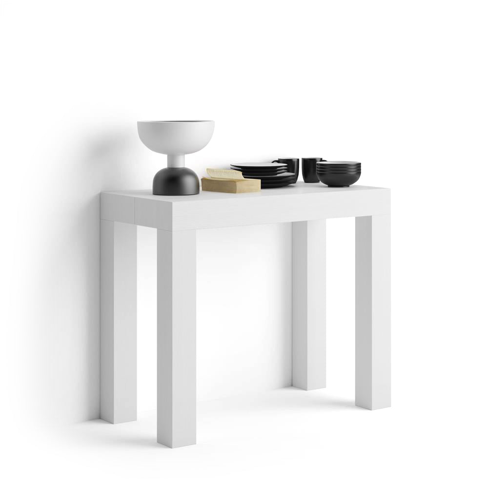 Mesa consola extensible First, 45(305)x90 cm, color Fresno blanco