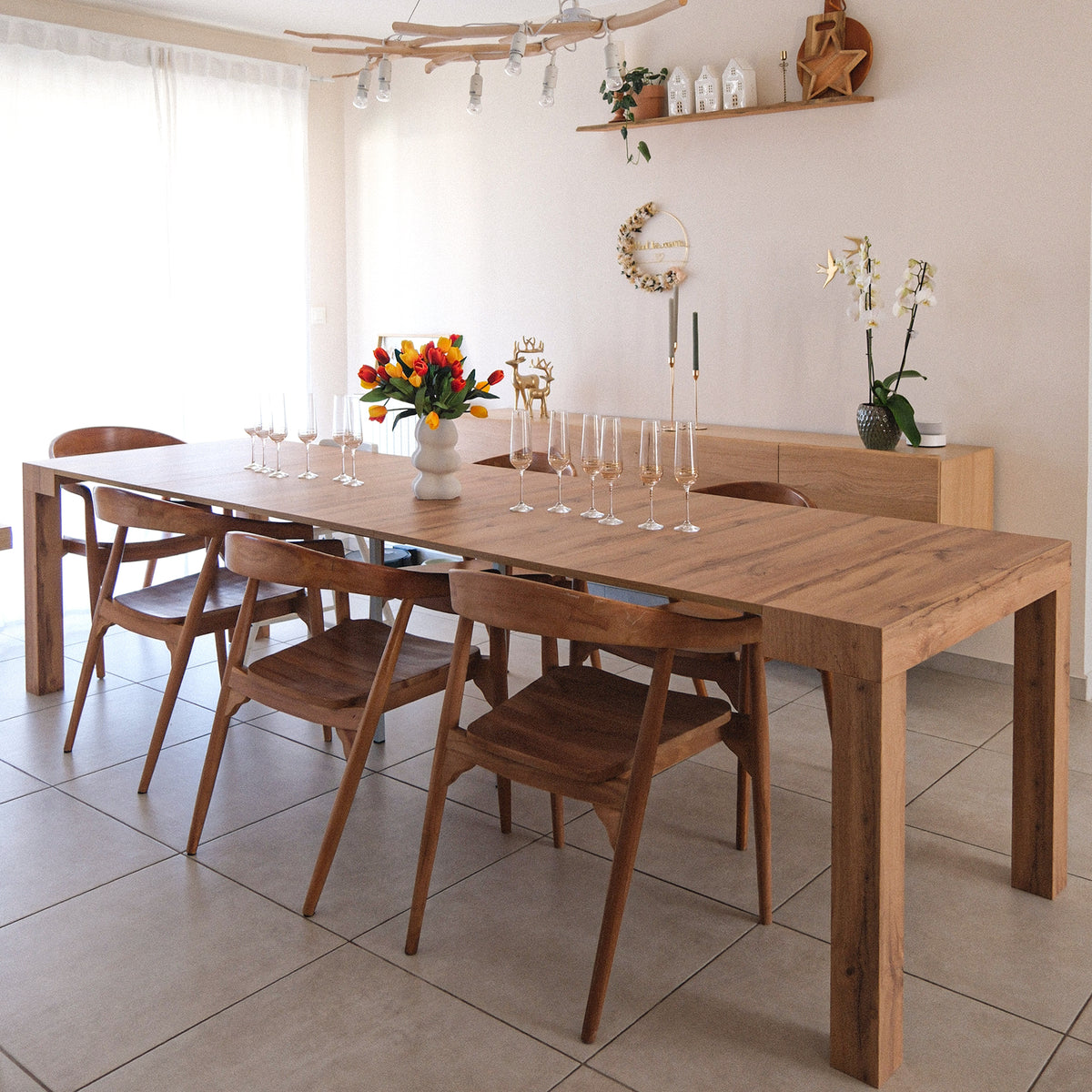 First, Extendable Console Table, 45(310)x90 cm, Rustic Oak - Set image 1
