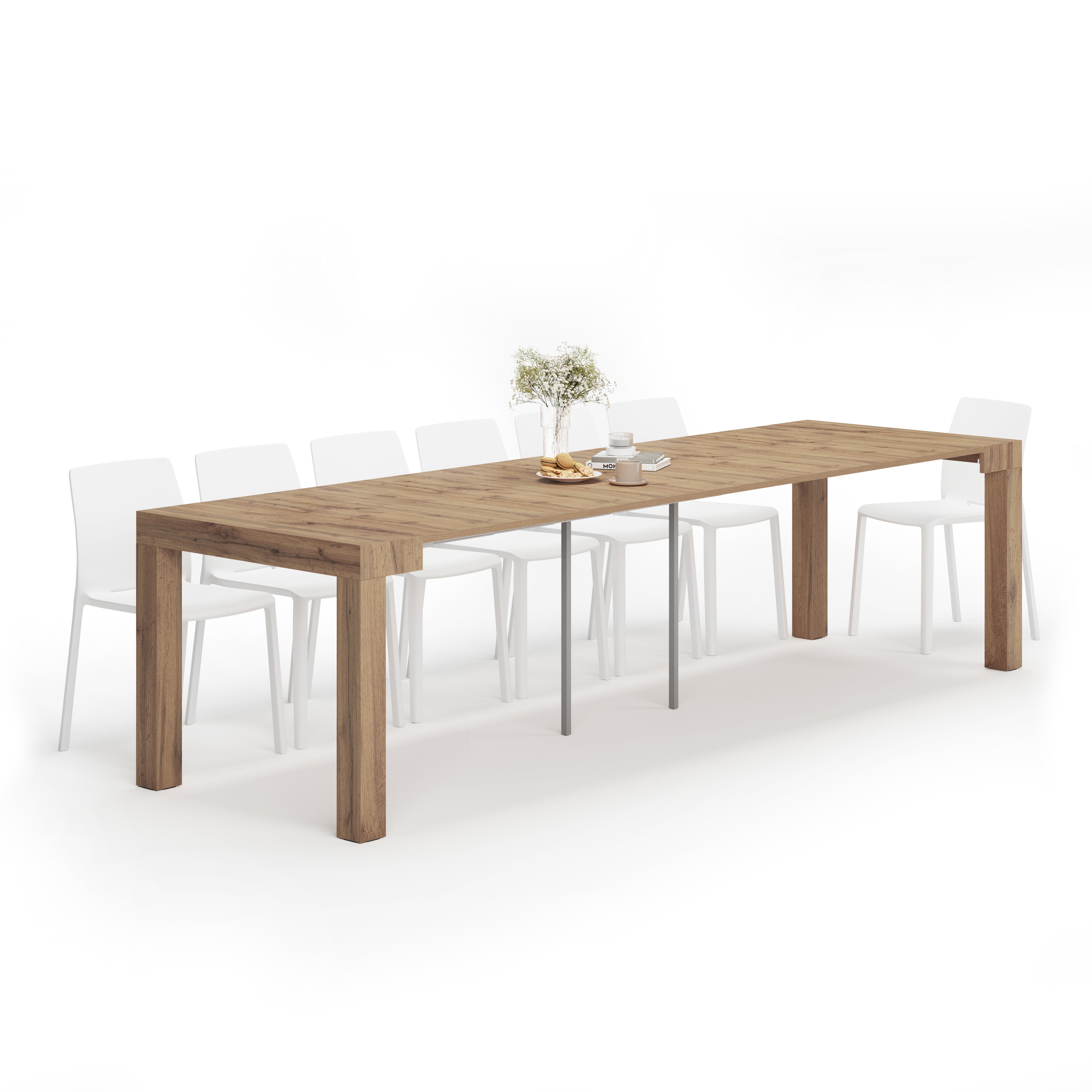 First, Extendable Console Table, 45(310)x90 cm, Rustic Oak