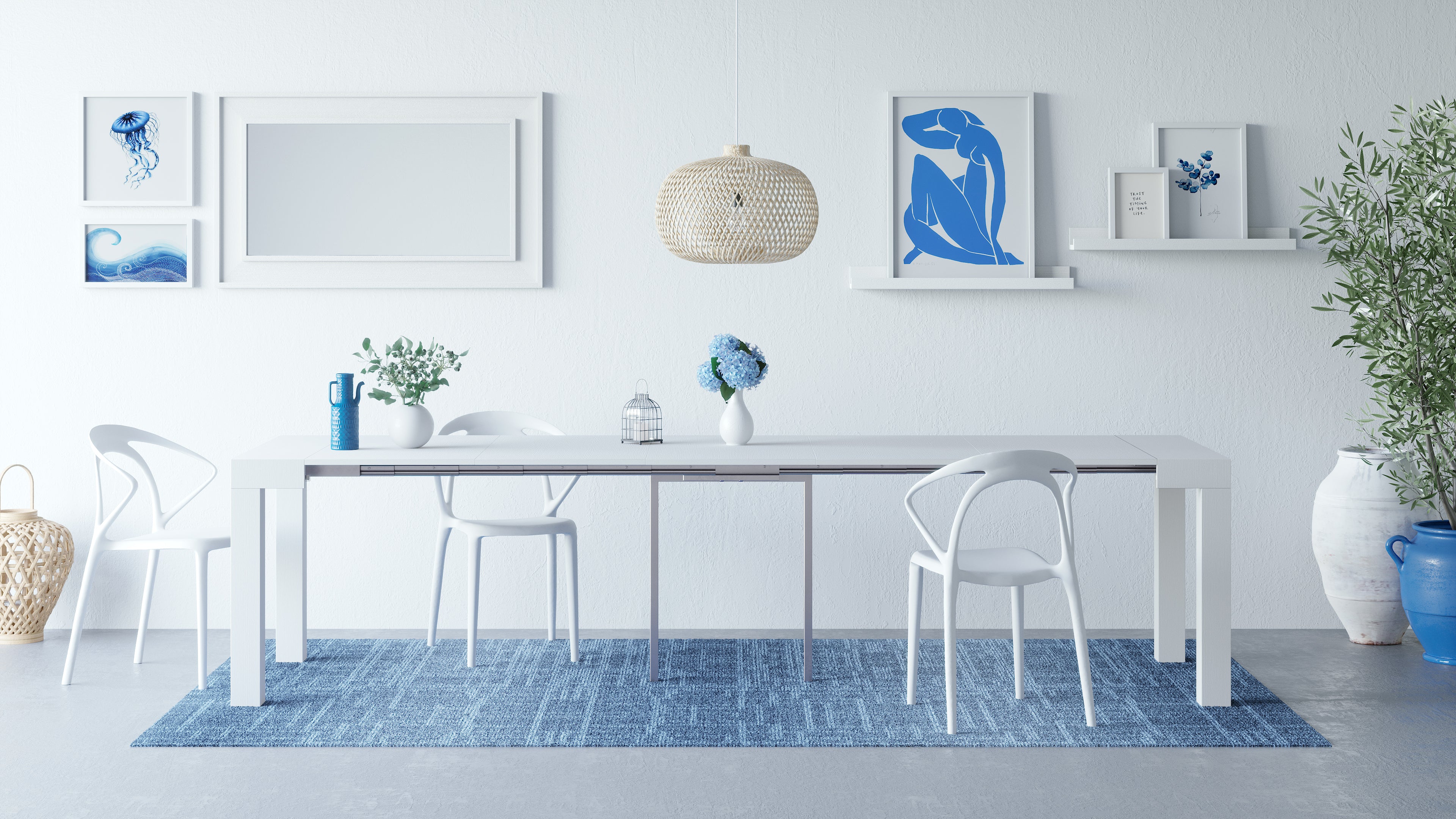 Stół Konsola Rozkładany First, 45(305)x90 cm, Biały Połysk - Zdjęcie aranżacyjne 1