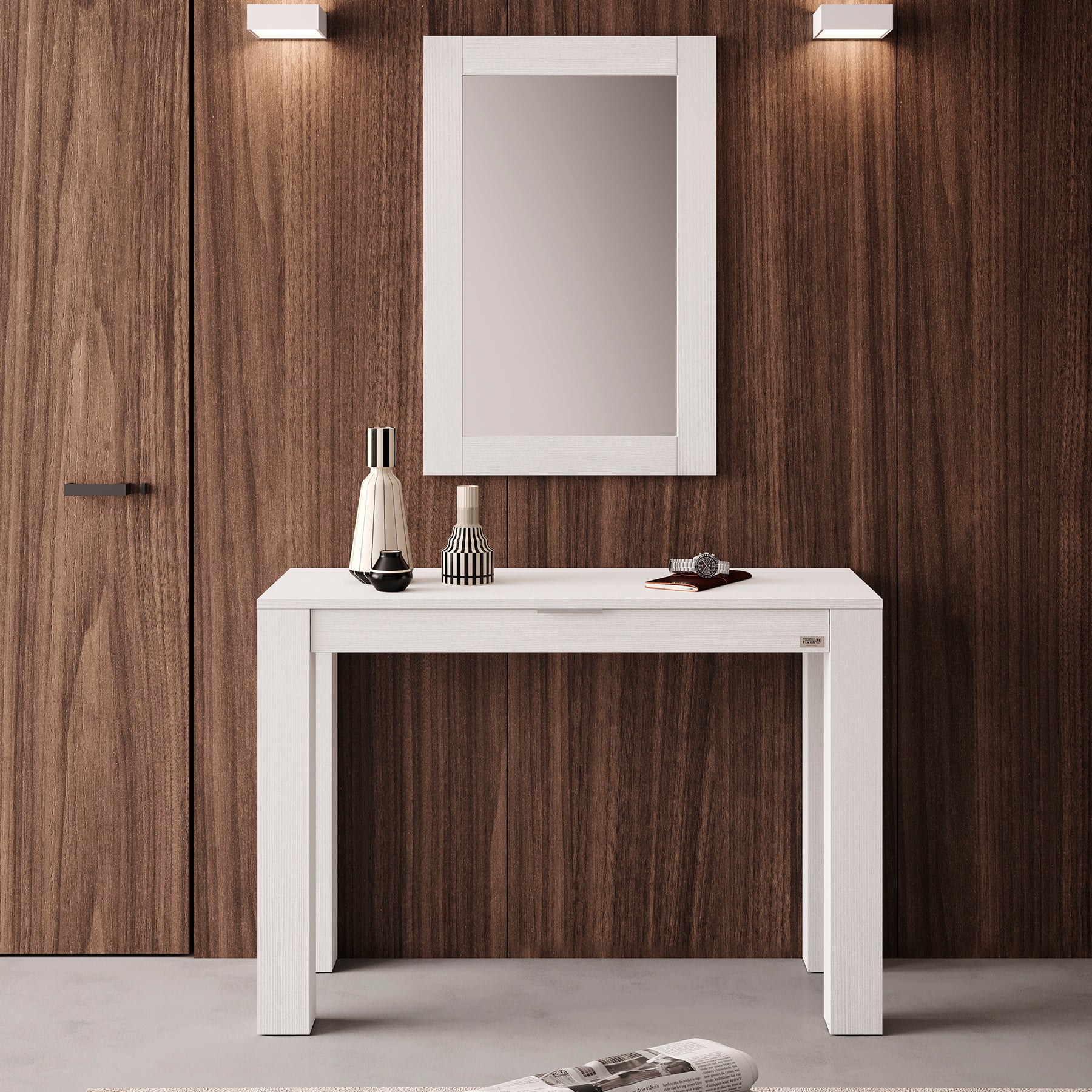 Specchiera rettangolare Rachele 90x60 cm, Bianco Frassino - Immagine ambientata 1
