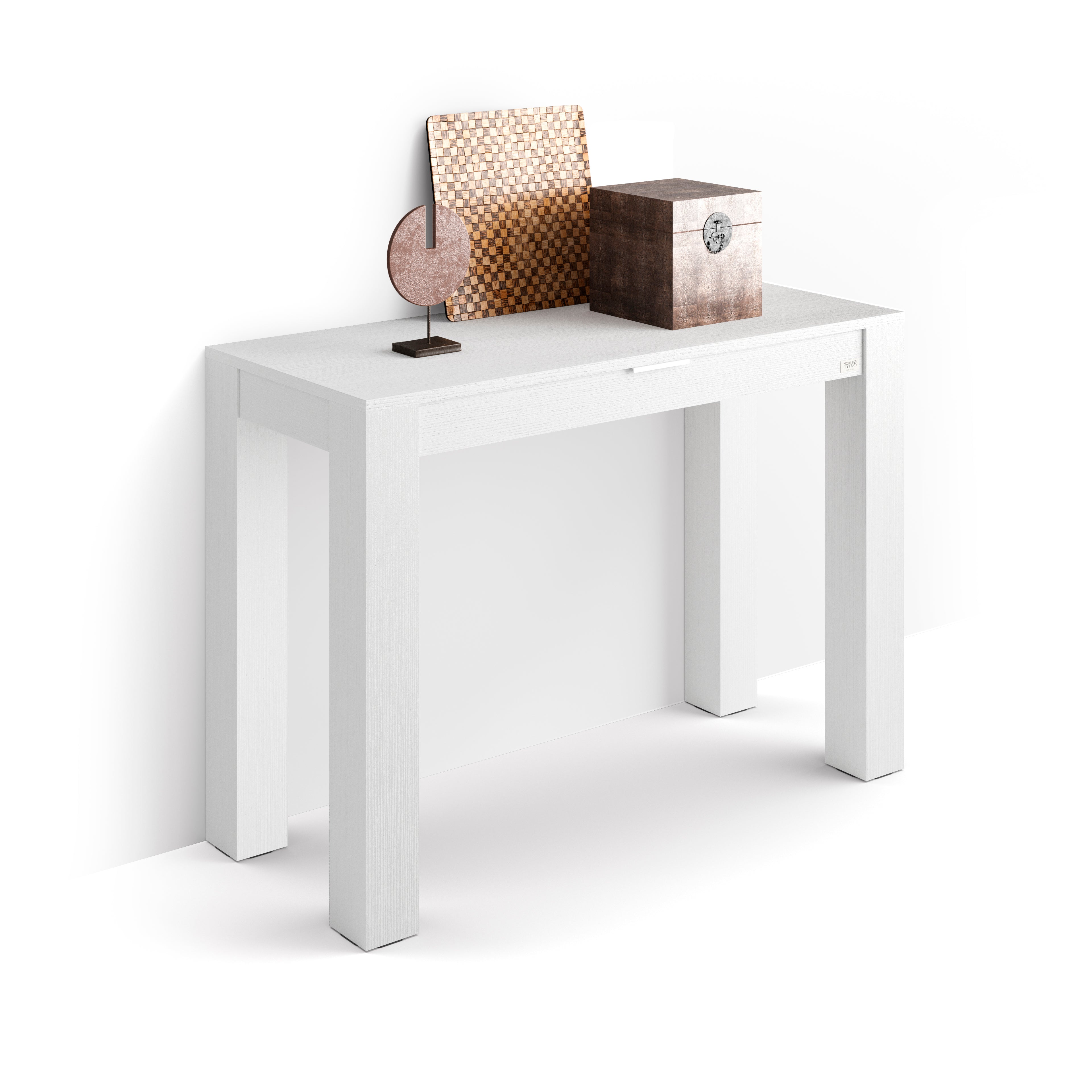 Console d'entrée avec tiroir Rachele, 115x45 cm, Frêne Blanc
