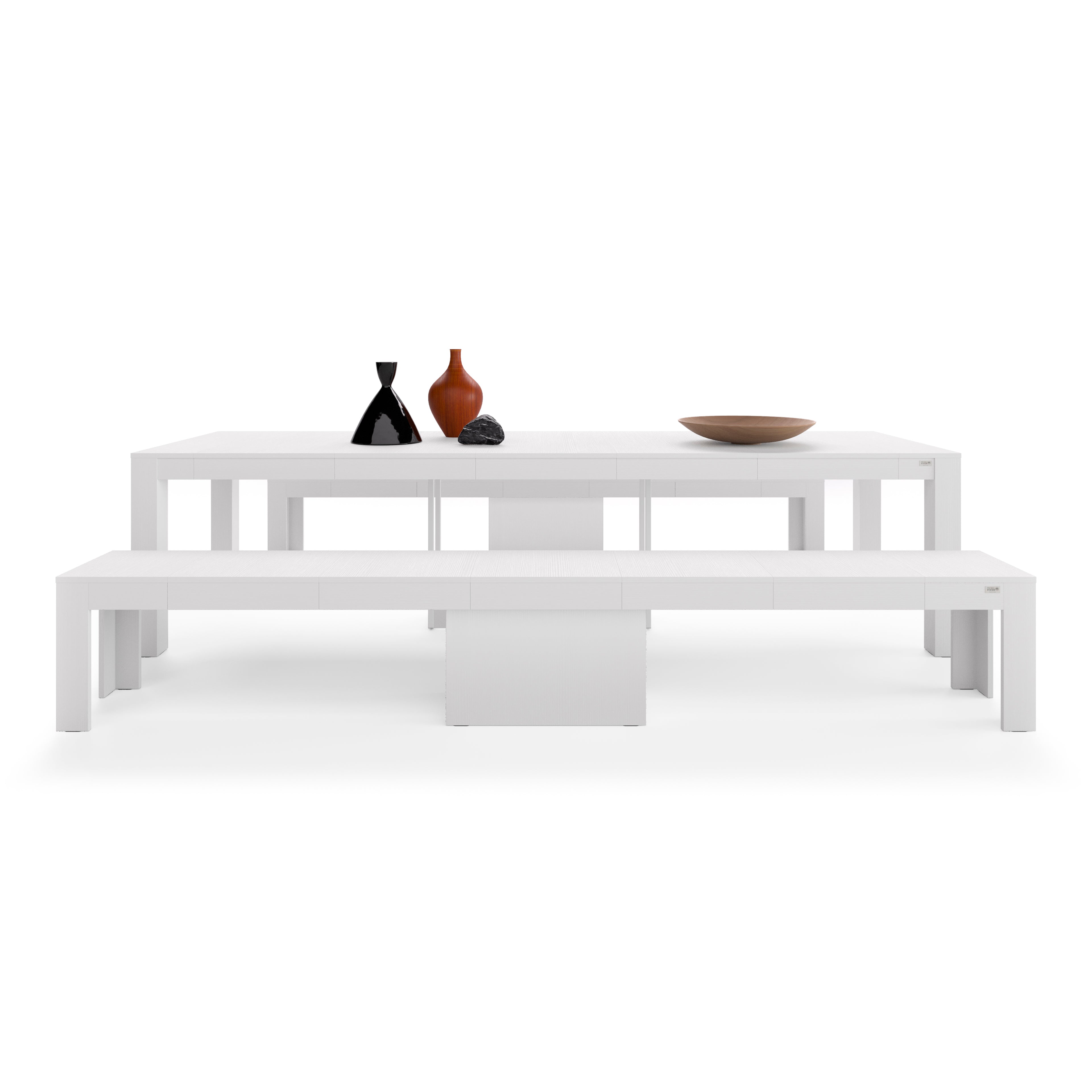 Rachele Extendable Console Table 18(120)x35 in, 2 Extendable Benches 27(115)x14 in, Ashwood White - Detail image 2