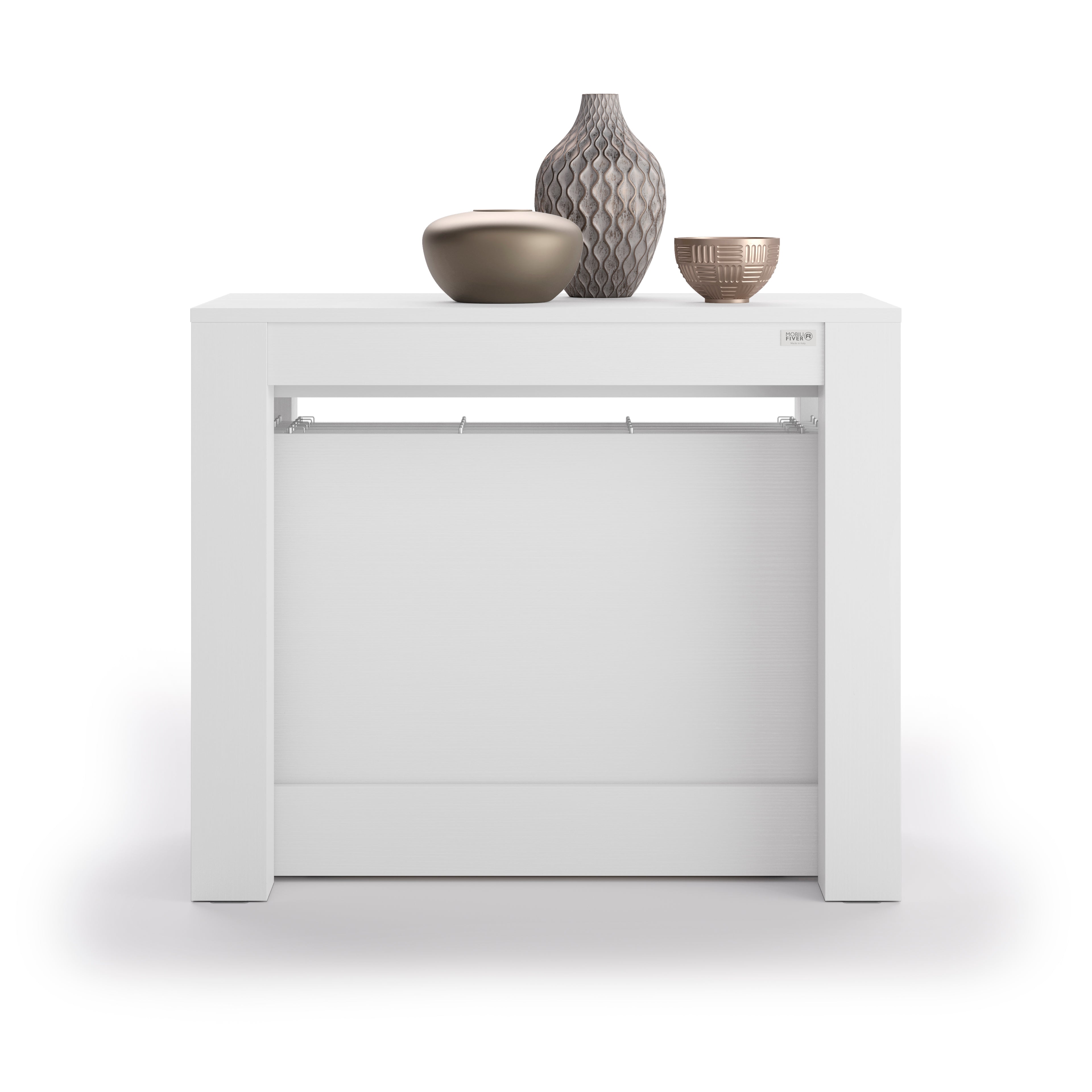 Table Console Extensible avec rallonges intégrées, Rachele, 46(306)x90 cm, Frêne Blanc - Detail image 3