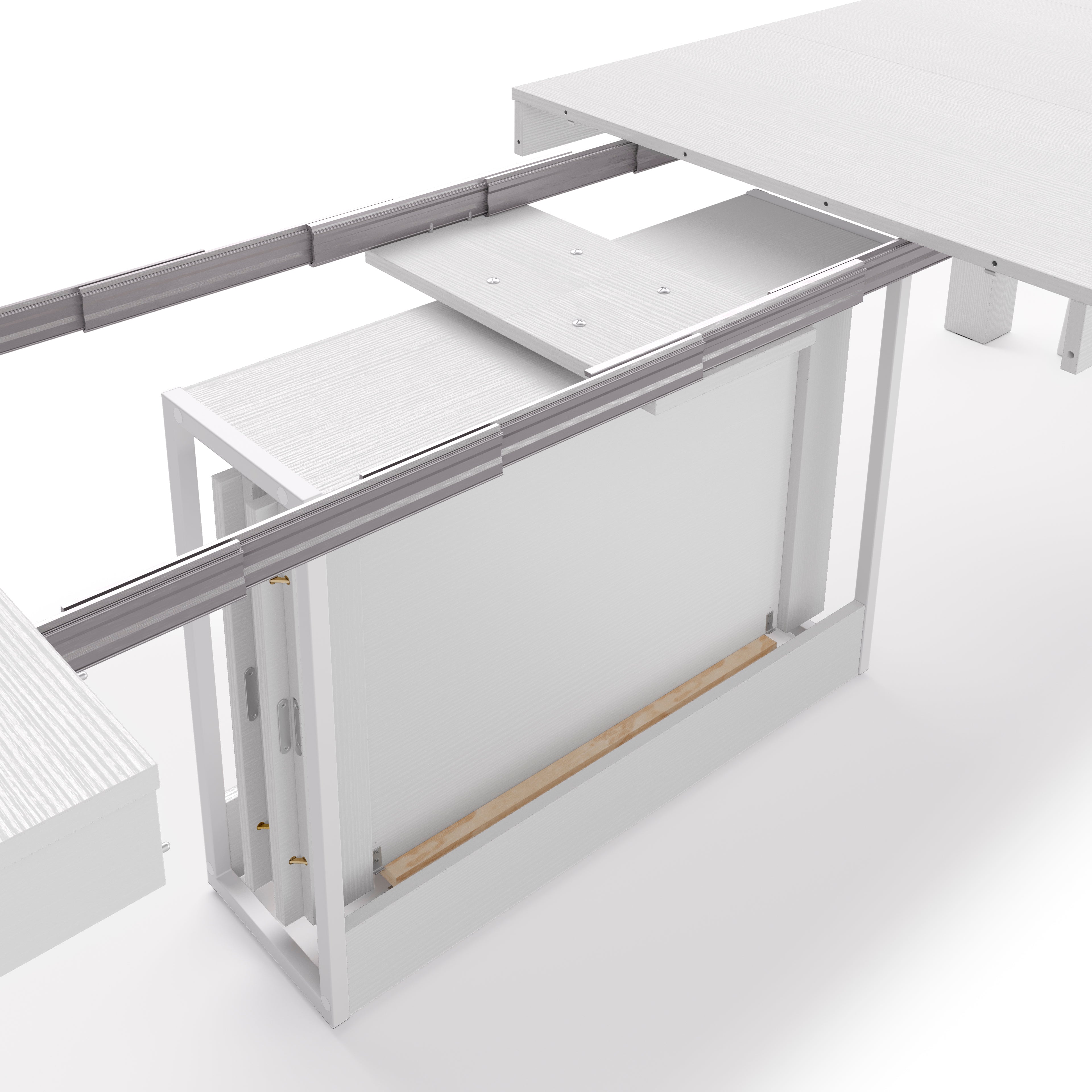 Table Console Extensible avec rallonges intégrées, Rachele, 46(306)x90 cm, Frêne Blanc - Detail image 2