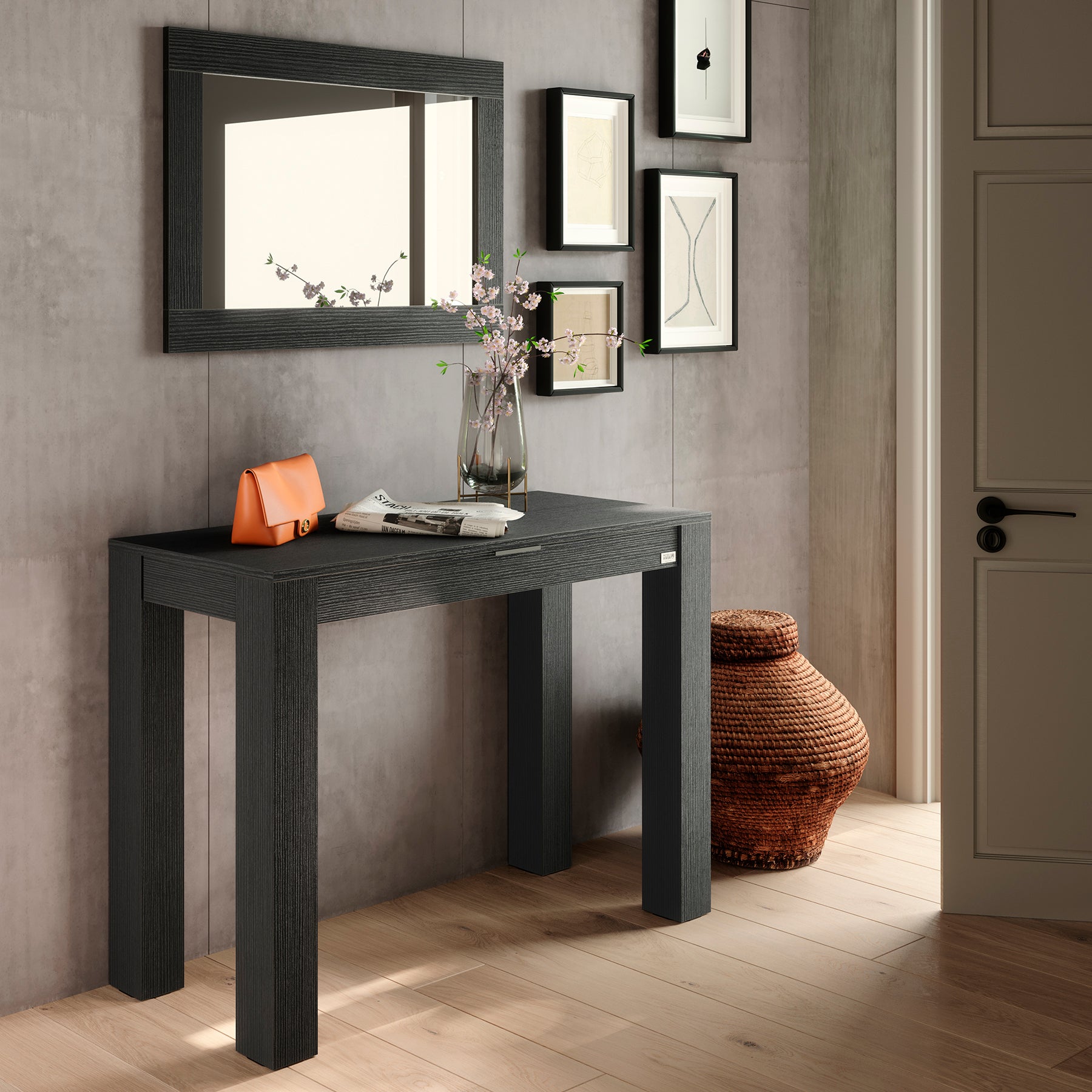 Specchiera rettangolare Rachele 90x60 cm, Nero Frassino - Immagine ambientata 1