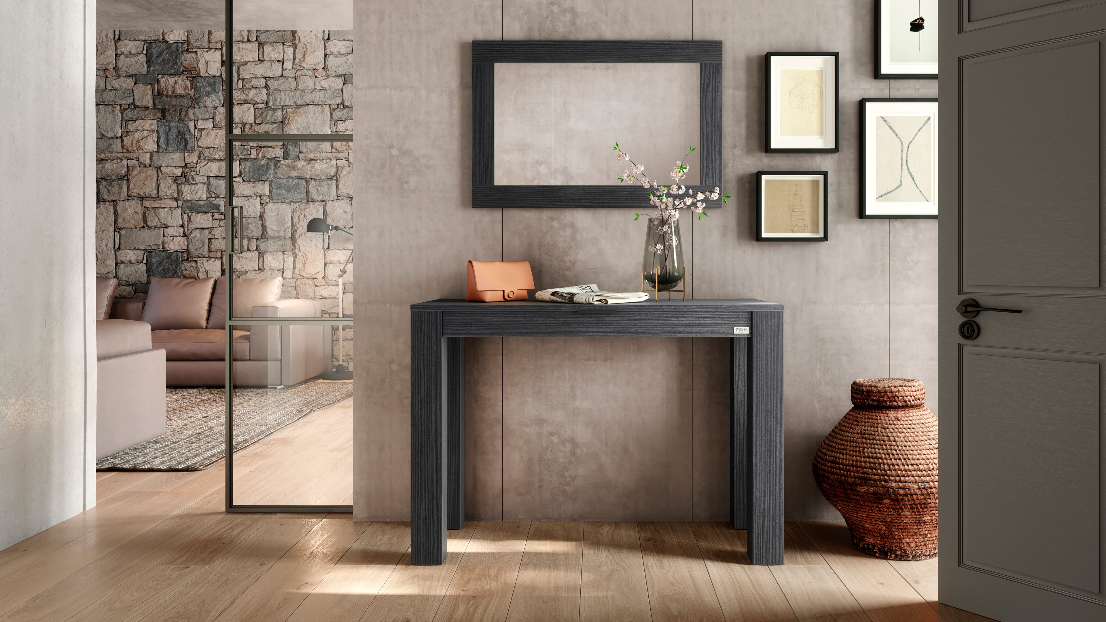 Hallway Console Table Rachele 45x18 in, Ashwood Black - Set image 2