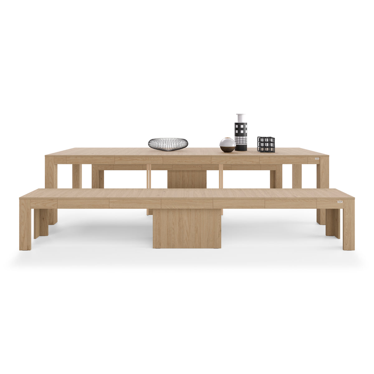 Rachele Extendable Console Table 46(306)x90 cm, 2 Extendable Benches 67,5(292)x35 cm, Light Oak - Detail image 2