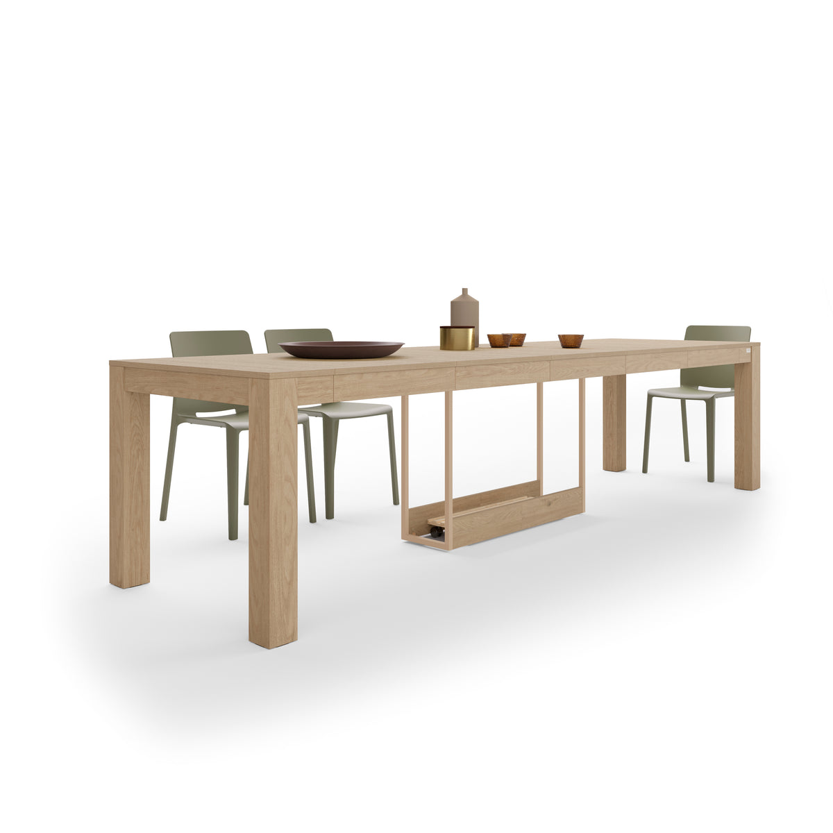 Extendable Console Table with extension leaves holder, Rachele, 45(306)x 90 cm, Light Oak