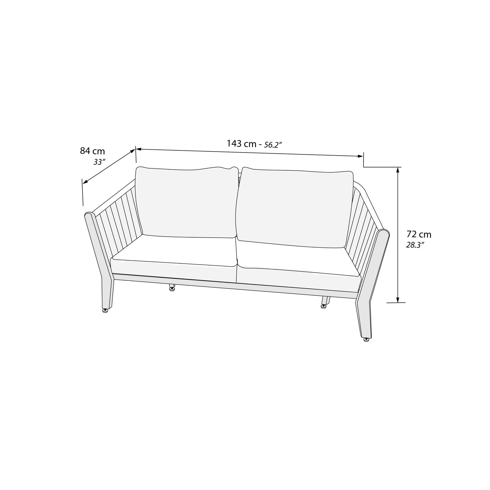 2-Seater Outdoor Sofa in Beige Fabric and Teak, Aurora, 143x84 cm - Immagine tecnica 1