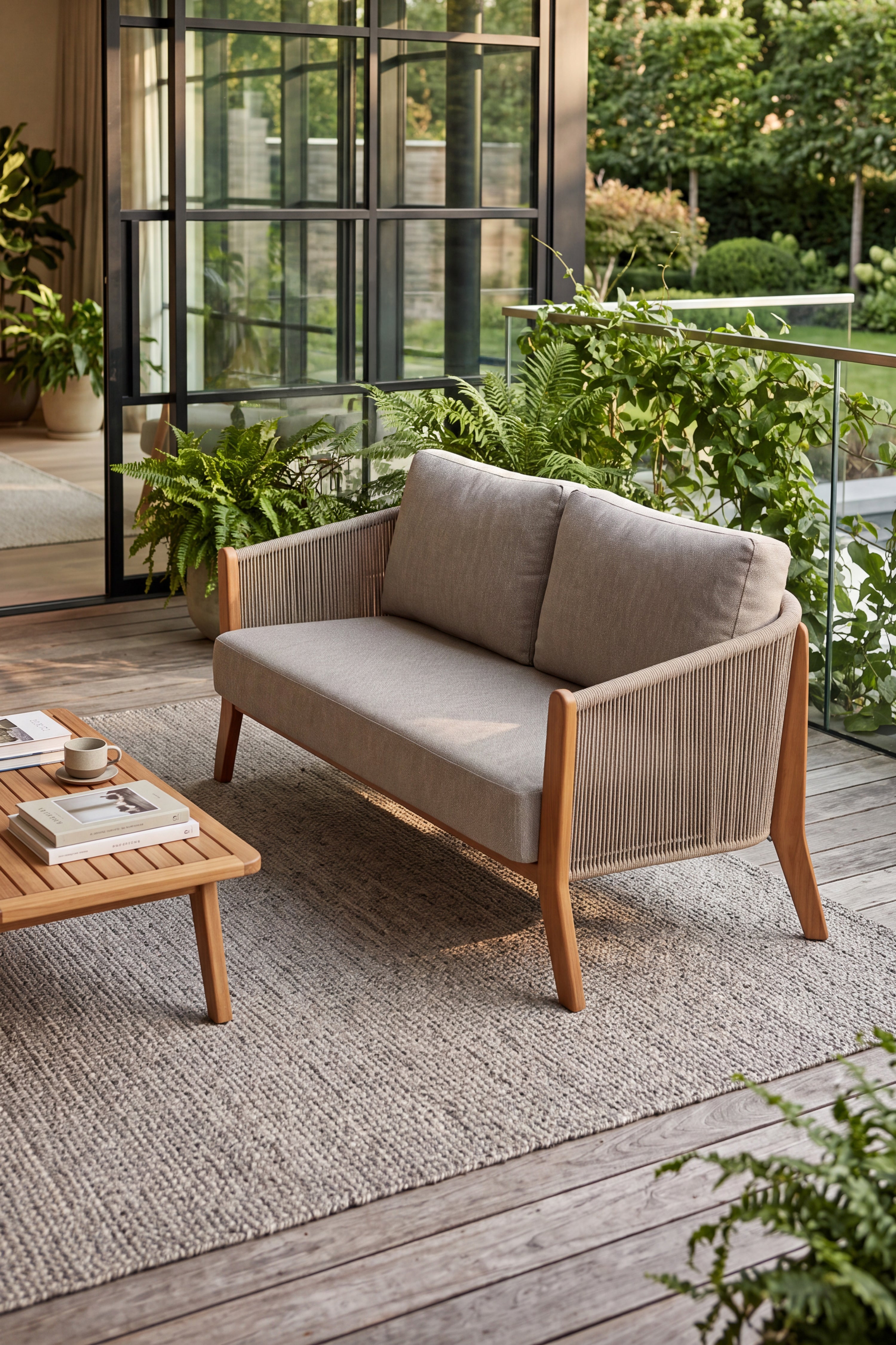 Set da giardino con divano 2 posti, 2 poltrone e tavolino Ø80x43 cm, Aurora, Beige - gallery 4