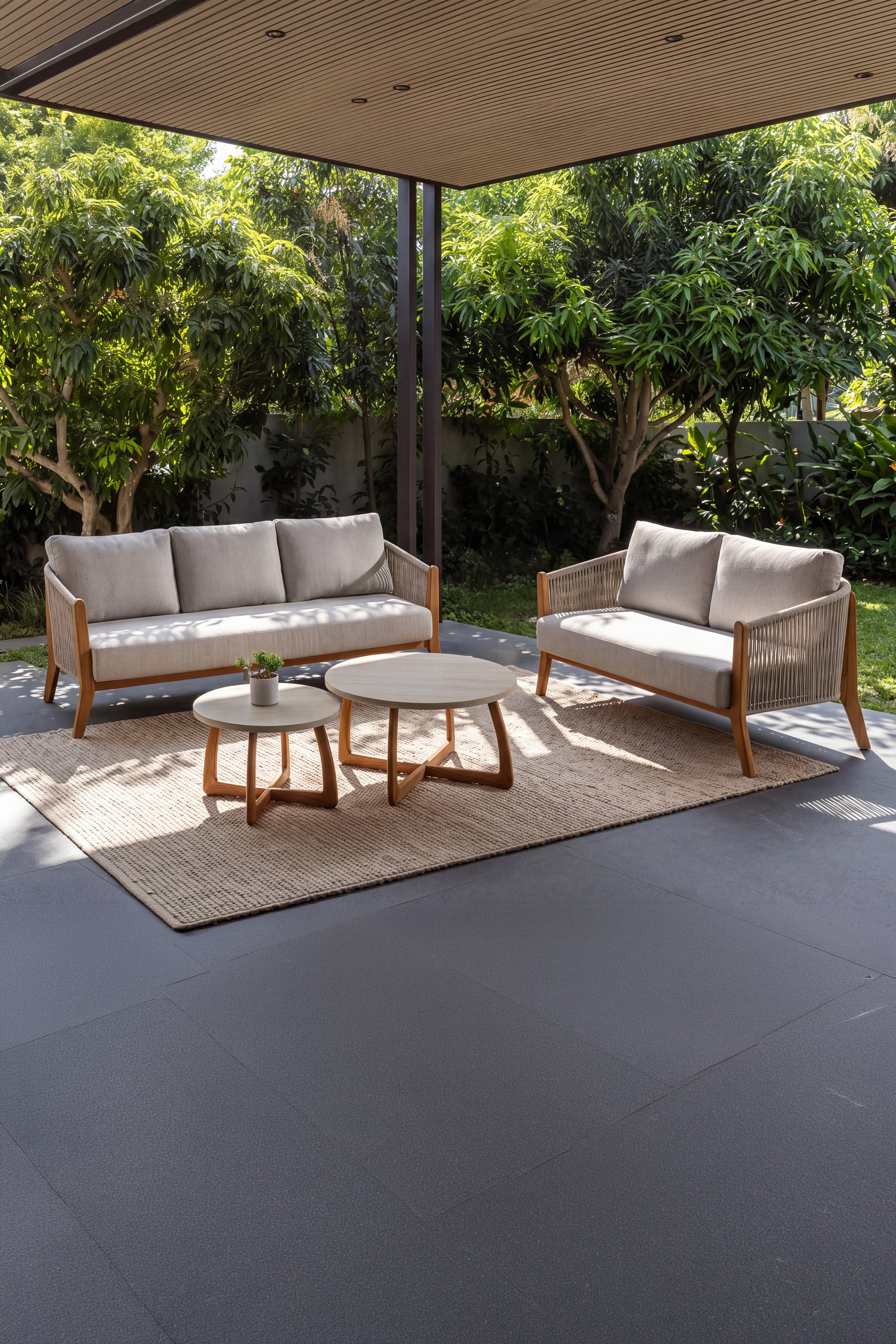 Salotto da giardino con 2 divani, 2 poltrone e 3 tavolini, Aurora, Beige - Immagine dettaglio 5