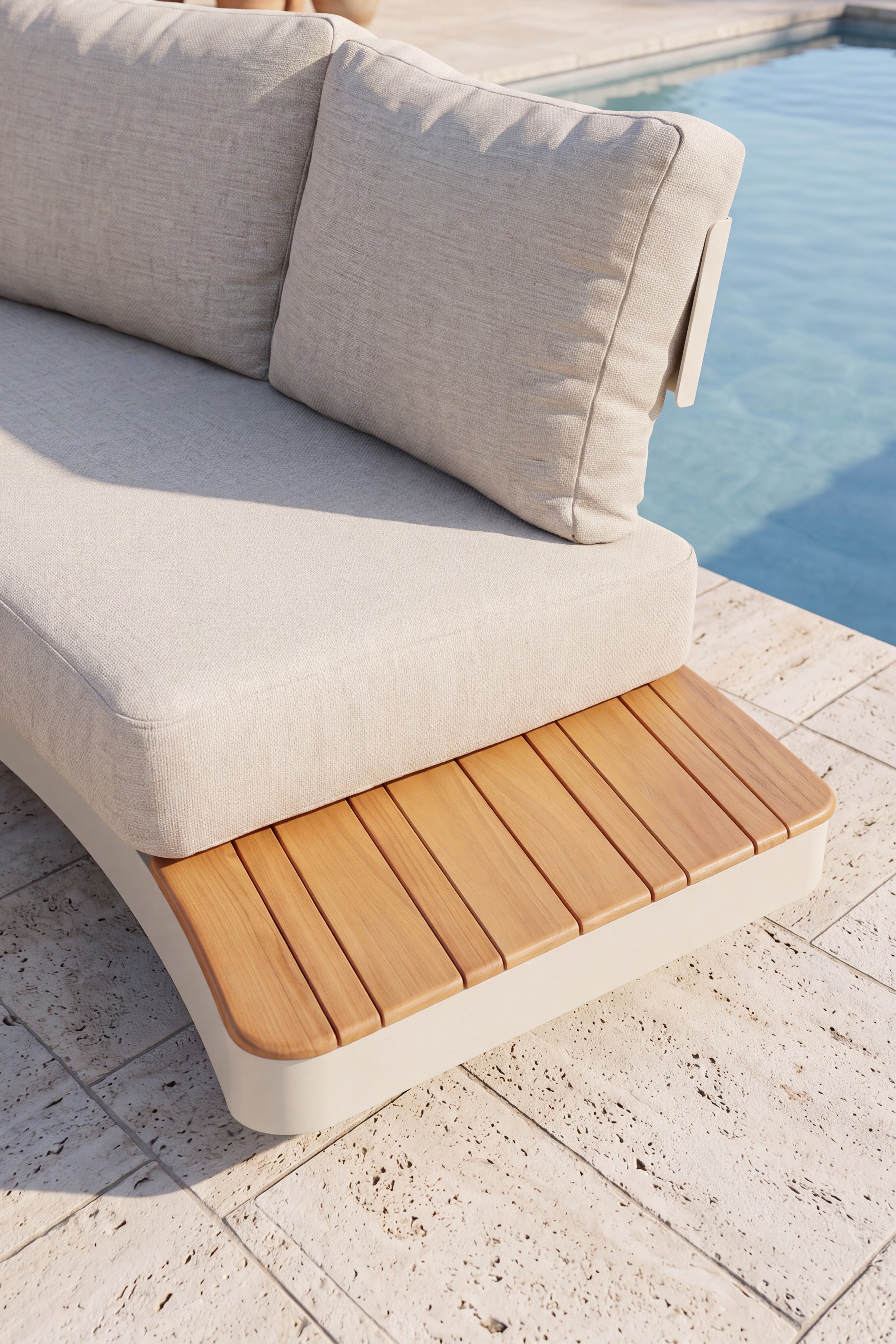 Divano da giardino 2 posti con tavolini laterali Arya, 200x94x75 cm, Beige e legno di teak - Immagine dettaglio 1