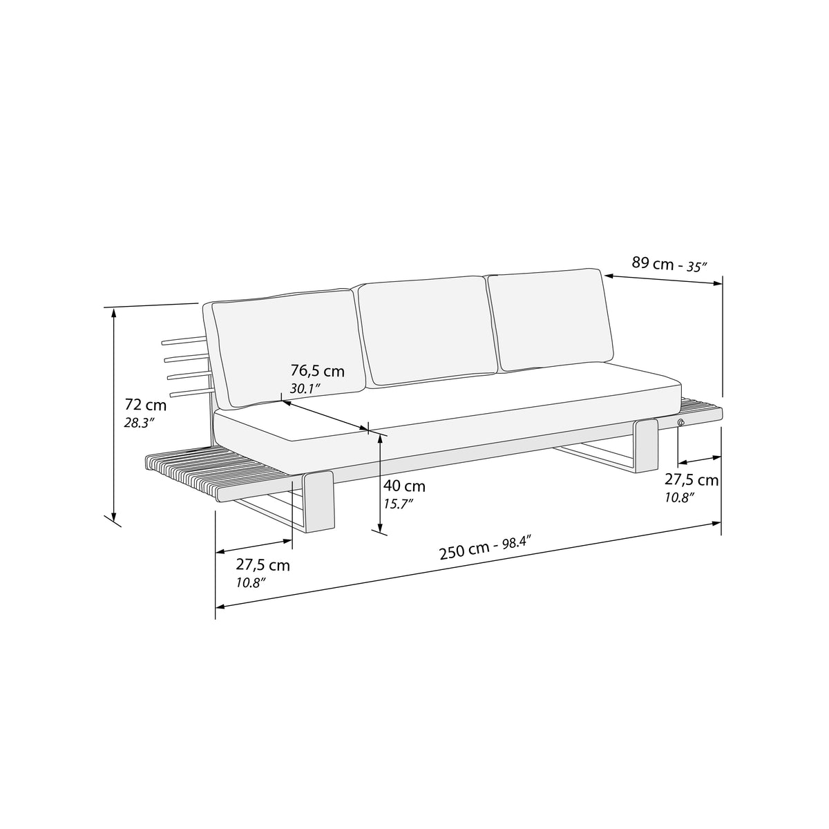 Conjunto de jardim com 2 sofás de 3 lugares e 2 mesas laterais, Nora, Bege e madeira de teca - Immagine tecnica 3