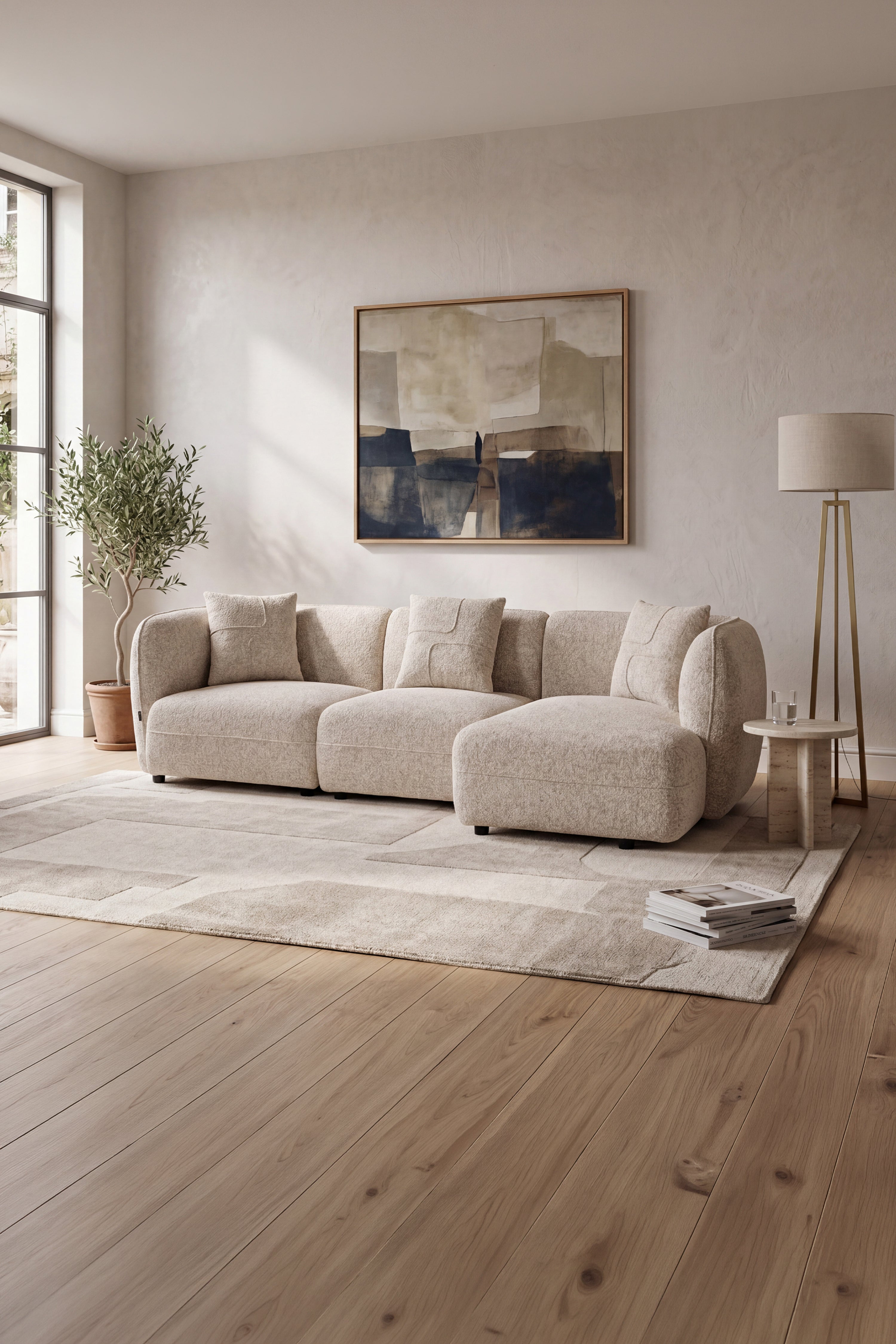 3-Sitzer Ecksofa aus Stoff Olivia 256x151 cm, Sand - Set-Bild 1