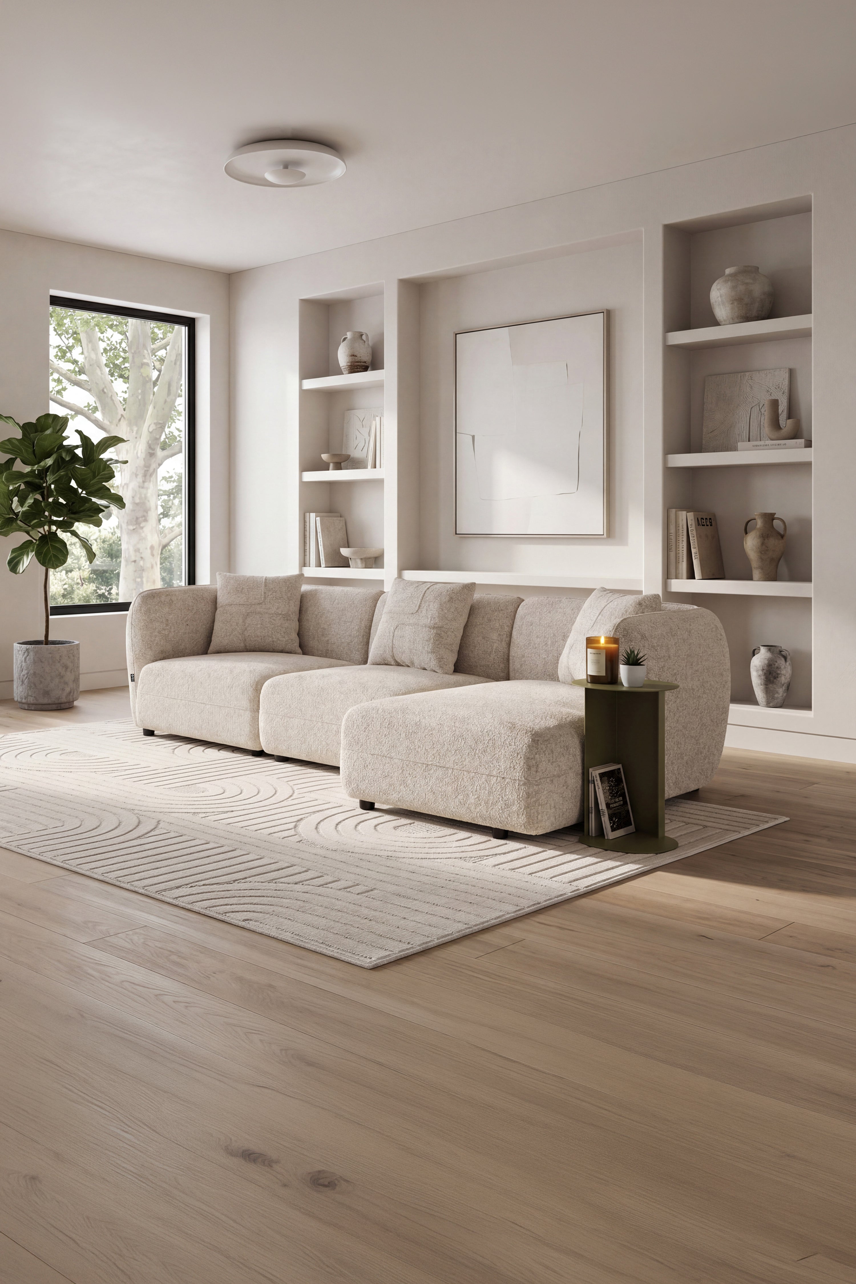 3-Sitzer Ecksofa aus Stoff Olivia 256x151 cm, Sand - Set-Bild 2