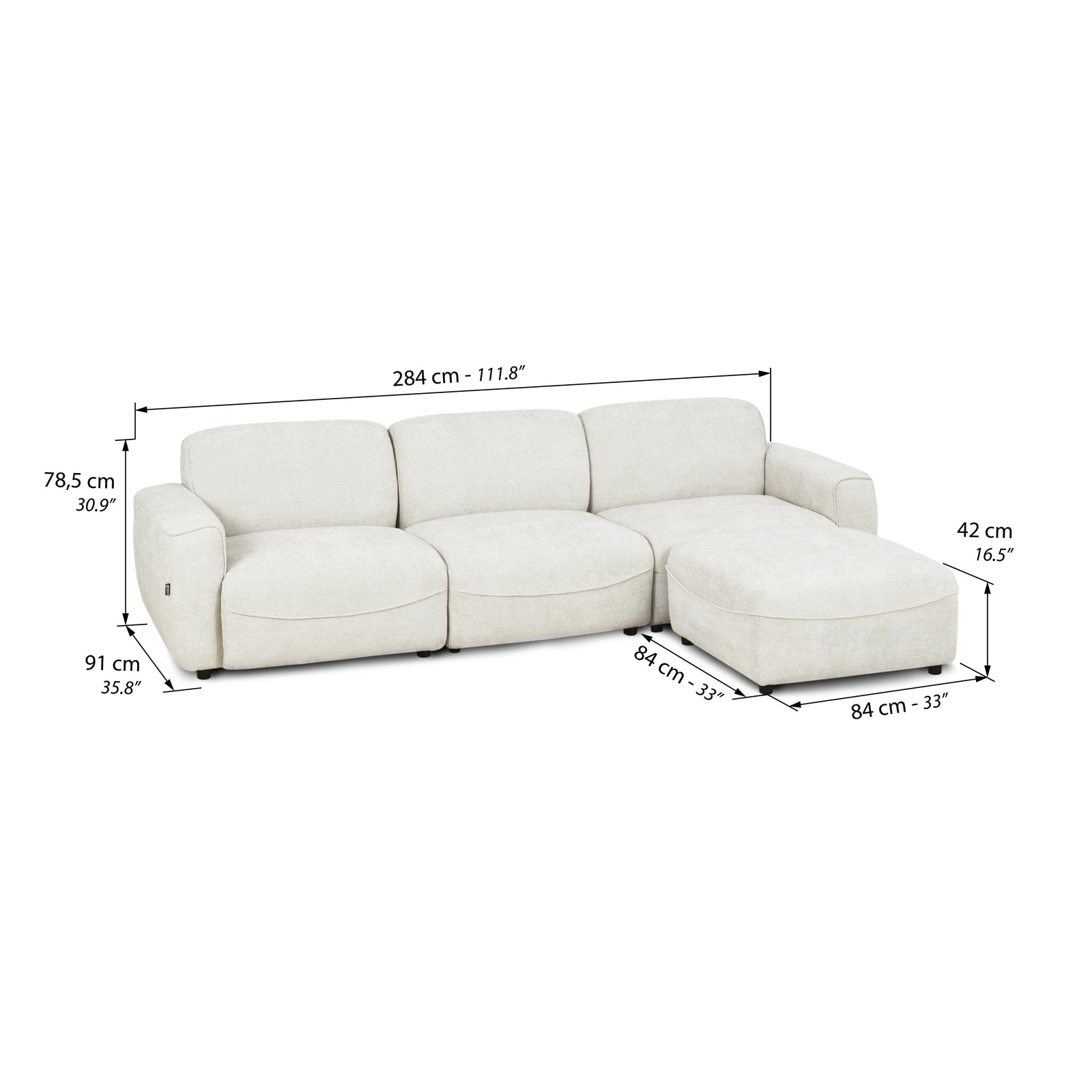 Modulares Ecksofa Rossella 284x91 cm, Aschweiß - Immagine tecnica 1