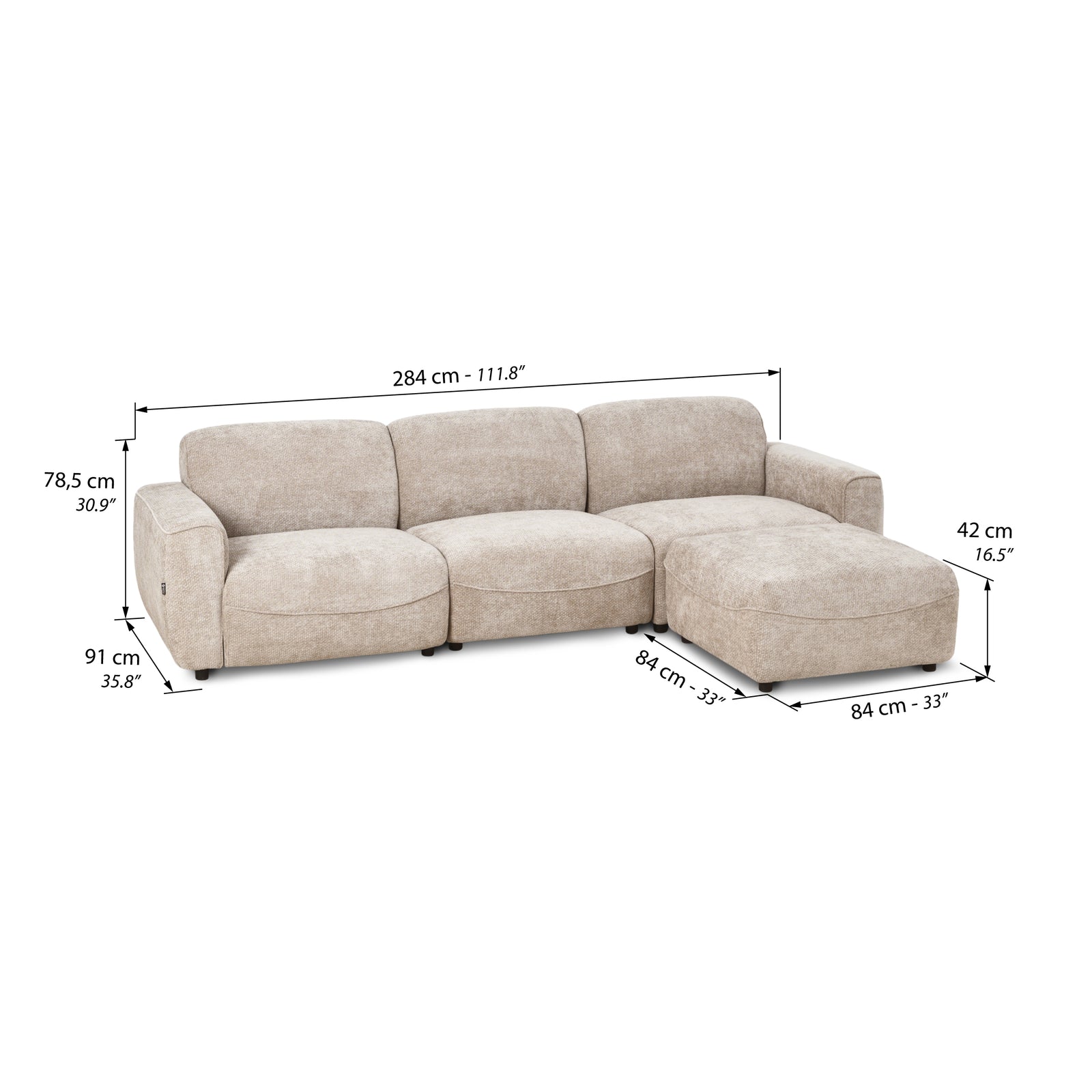 Modulares Ecksofa Rossella 284x91 cm, Grau - Immagine tecnica 1