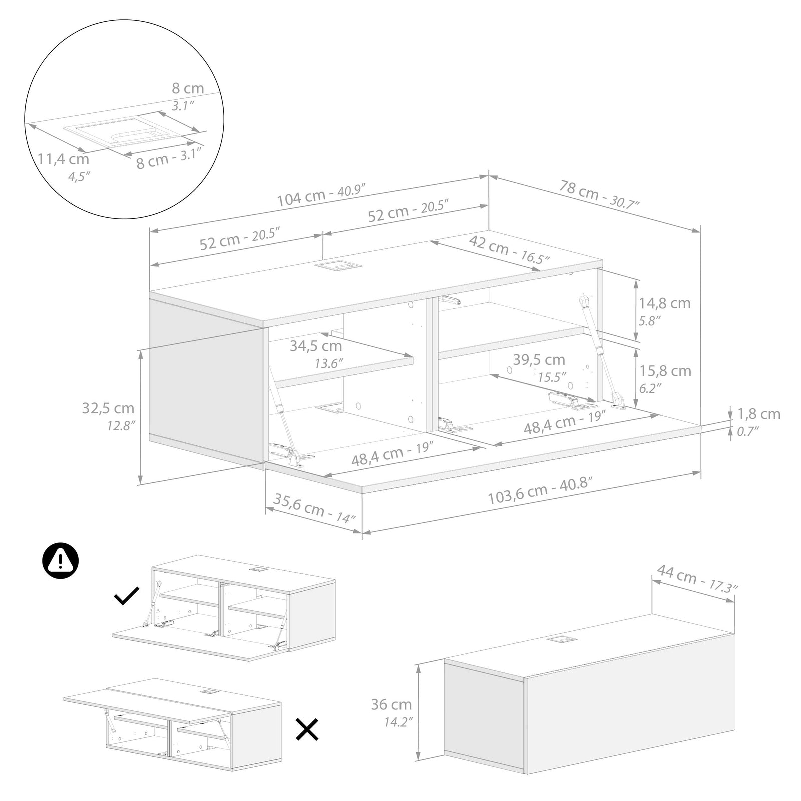 Wohnzimmerwand Easy 3, Eiche, 208x44x185 cm - Immagine tecnica 3