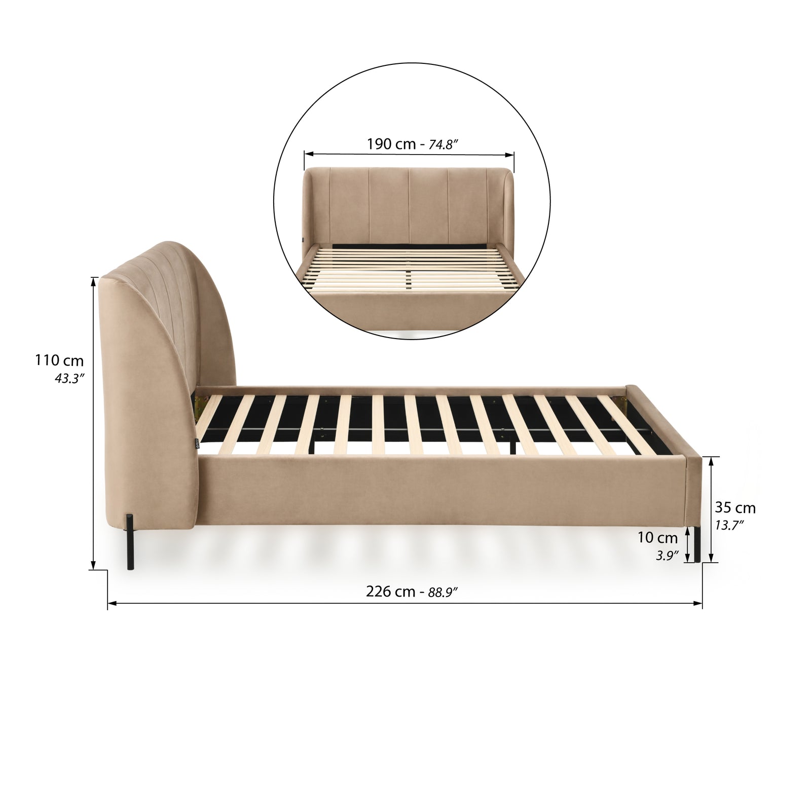 Gepolstertes Doppelbett Greta 160x200 cm, Camel - Immagine tecnica 1
