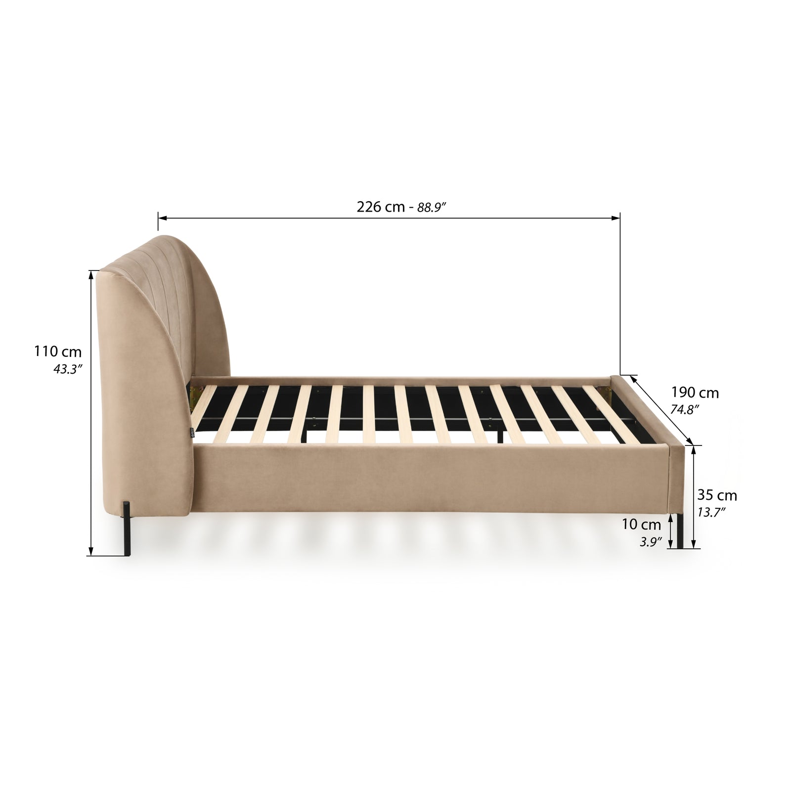 Lit queen size rembourré Greta 160x200 cm, Camel - Immagine tecnica 1