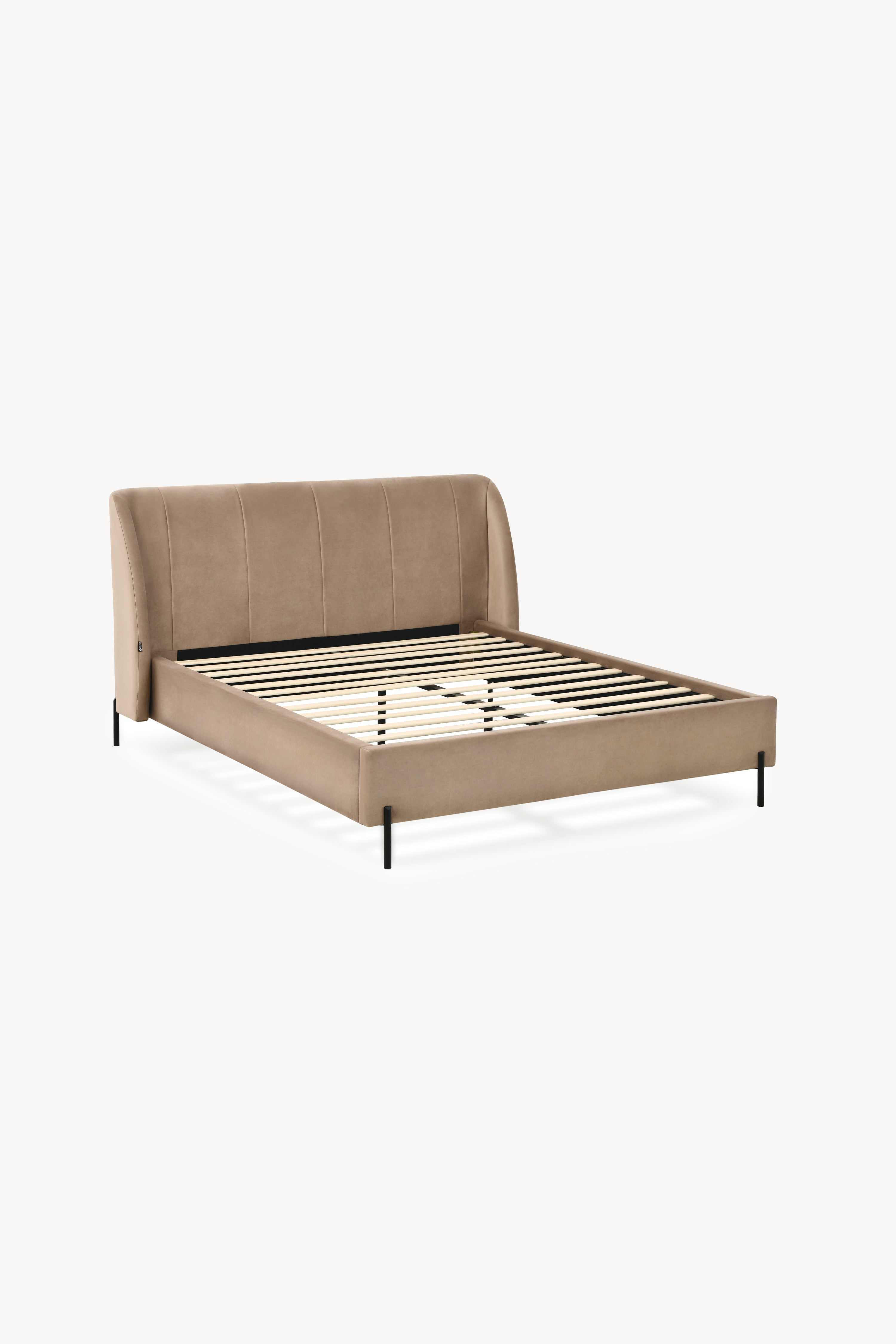 Cama matrimonial tapizada Greta 160x200 cm, Camel