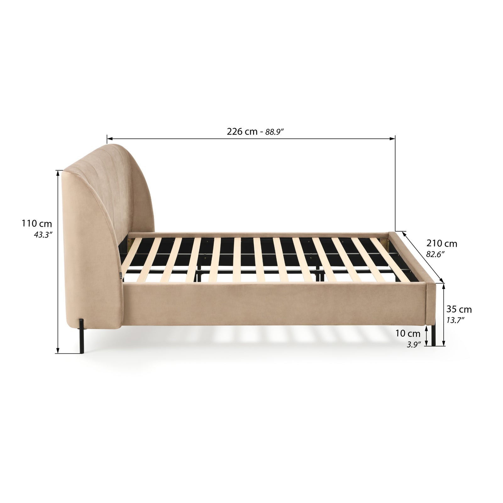 Cama matrimonial tapizada Greta 180x200 cm, Camel - Immagine tecnica 1