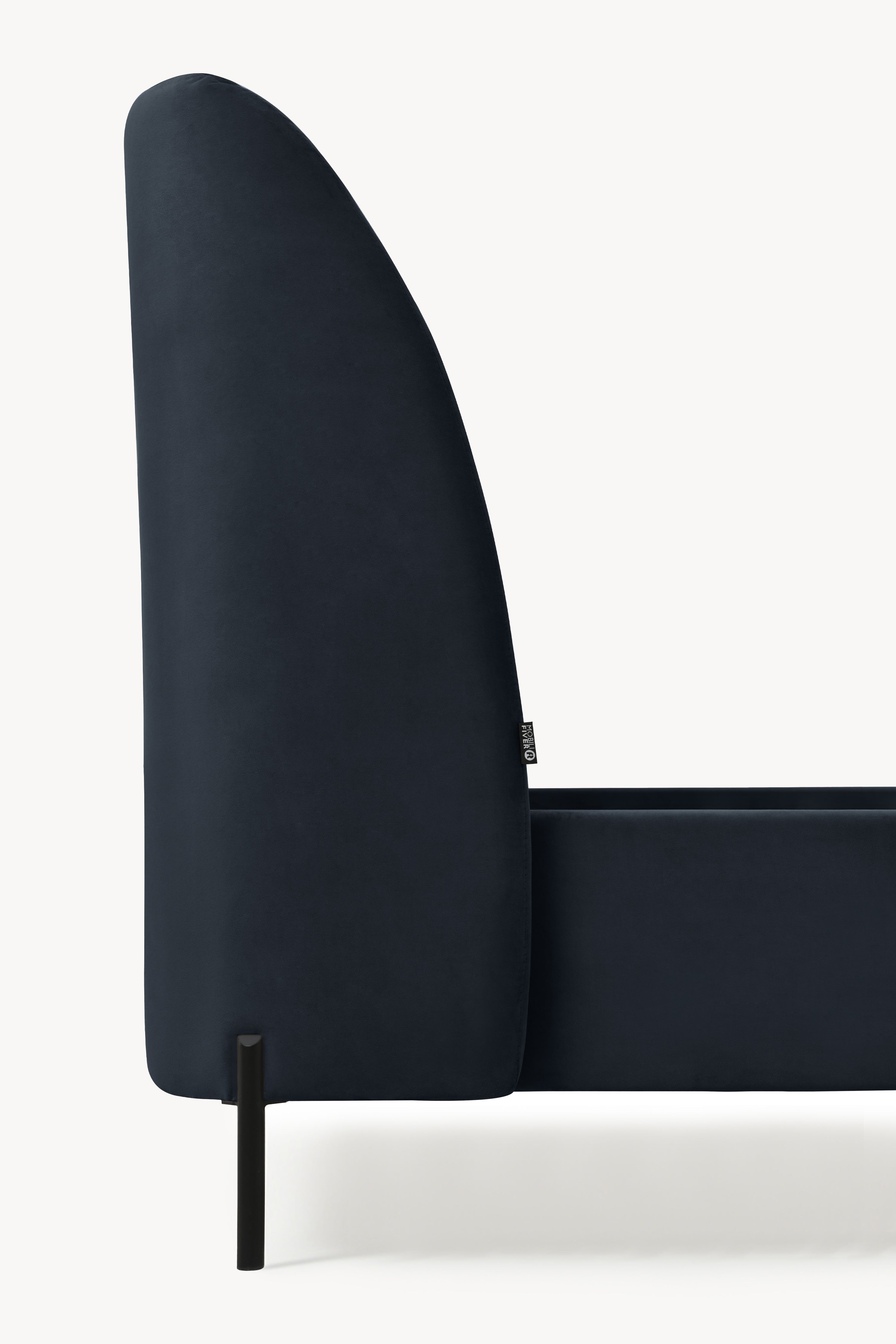 Lit double rembourré Greta pour matelas 160x200 cm, Bleu nuit - Image de détail 4